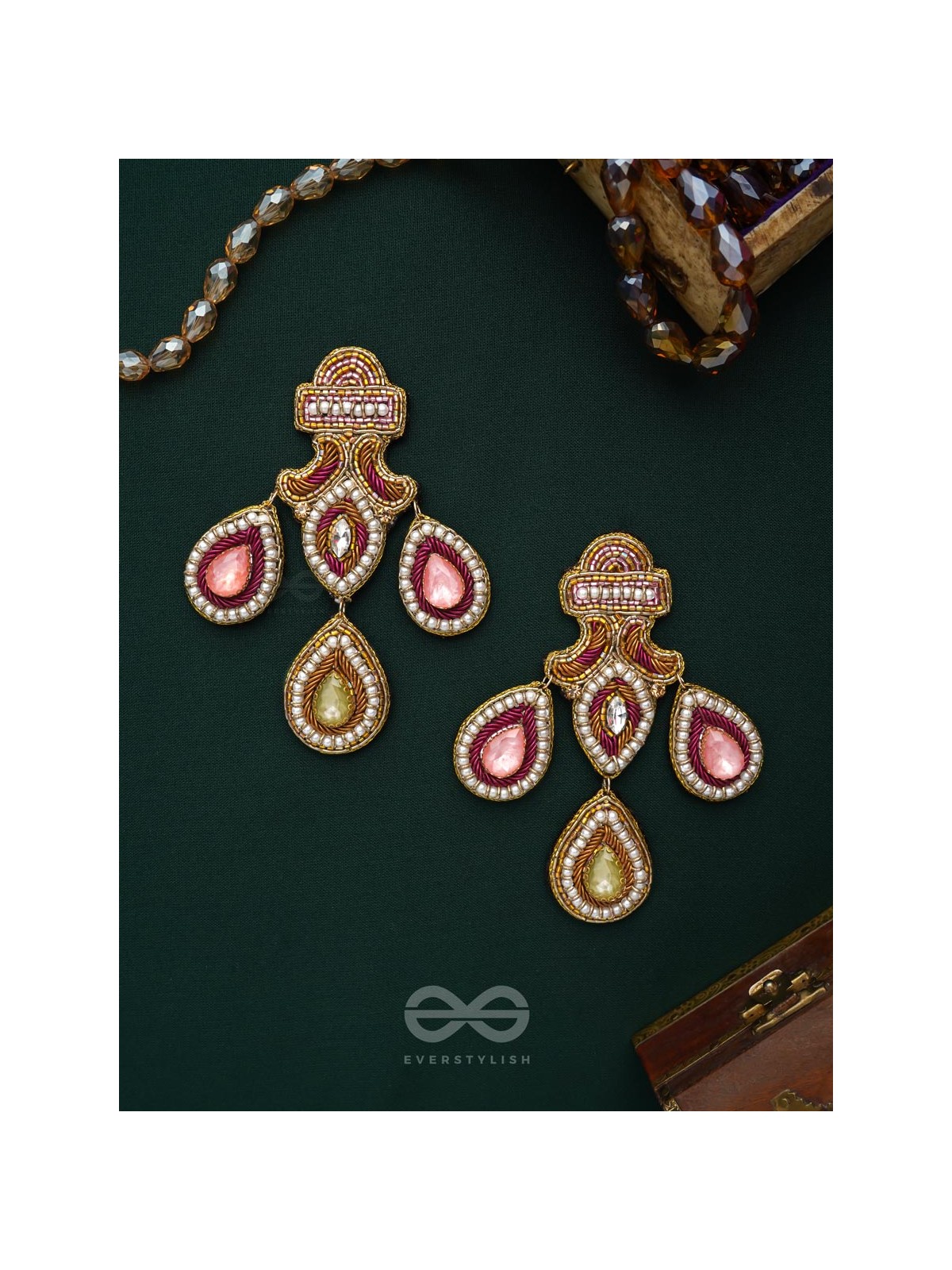 Adhiruh - The Enchanted Throne - Beads, Dabka And Stones Hand Embroidered Earrings