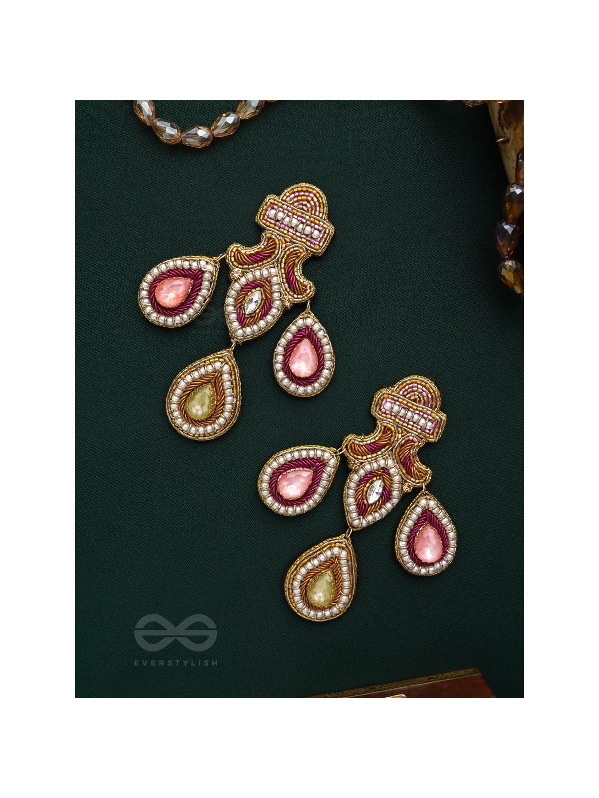 Adhiruh - The Enchanted Throne - Beads, Dabka And Stones Hand Embroidered Earrings