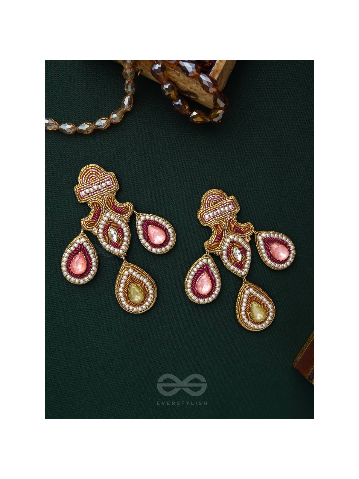 Adhiruh - The Enchanted Throne - Beads, Dabka And Stones Hand Embroidered Earrings