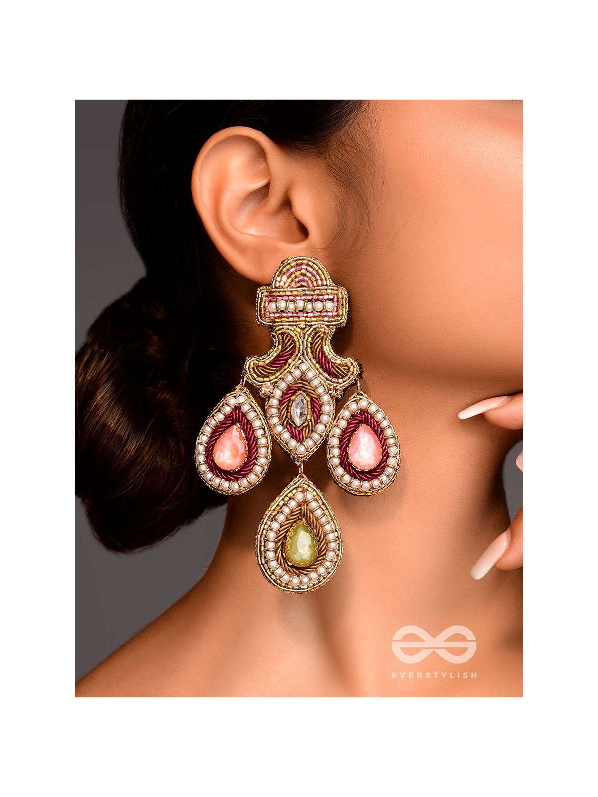 Adhiruh - The Enchanted Throne - Beads, Dabka And Stones Hand Embroidered Earrings