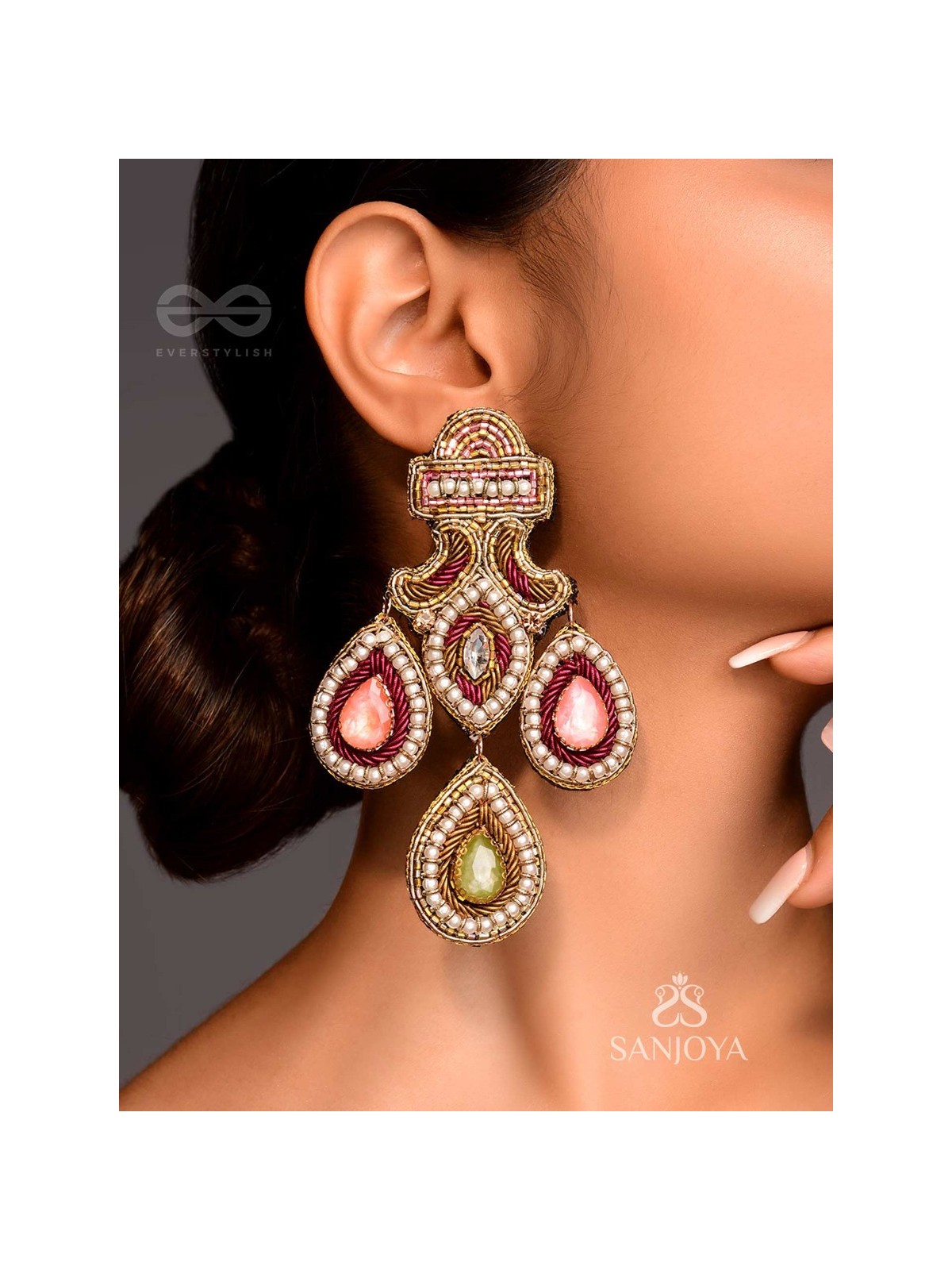 Adhiruh - The Enchanted Throne - Beads, Dabka And Stones Hand Embroidered Earrings