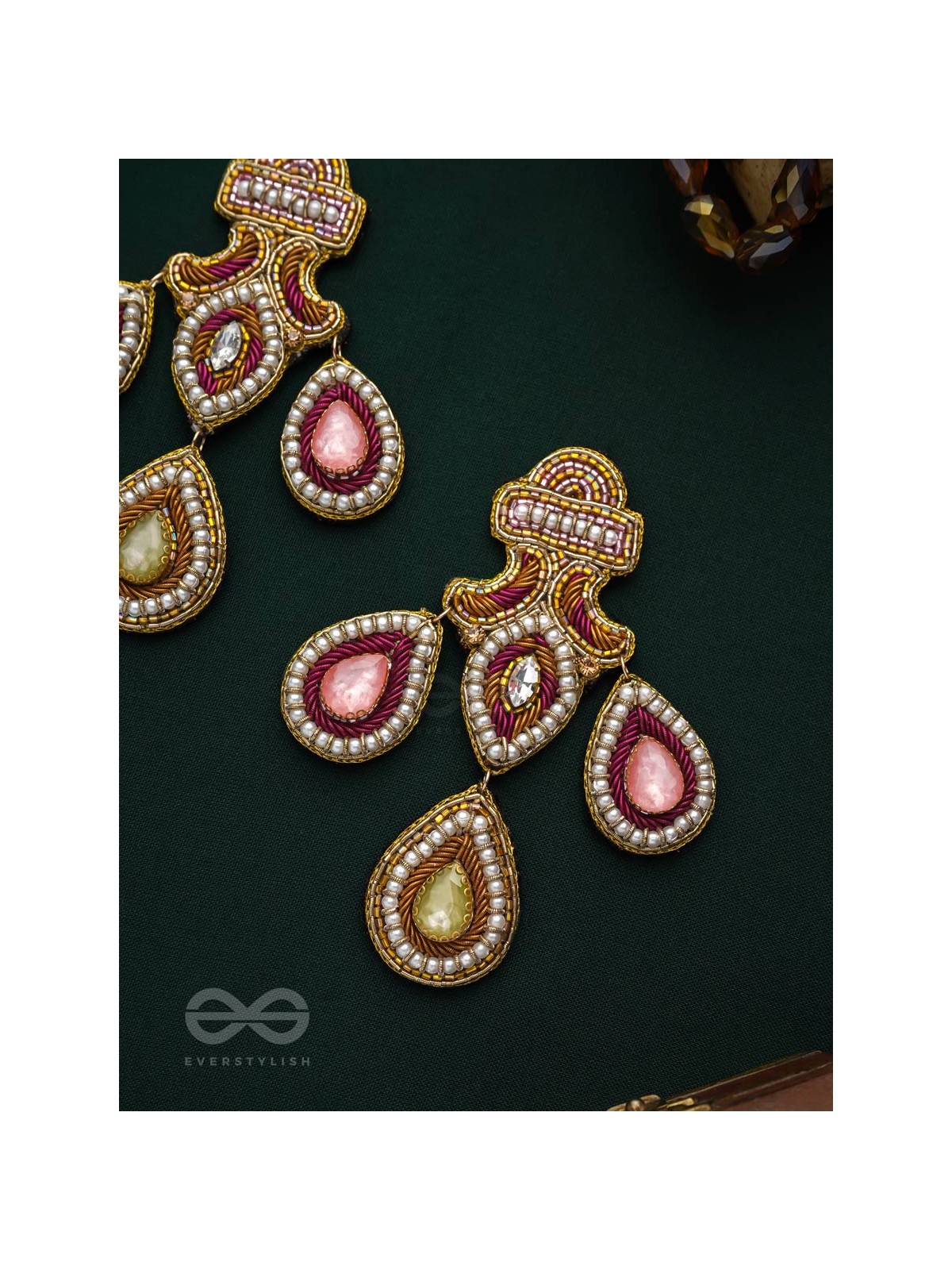 Adhiruh - The Enchanted Throne - Beads, Dabka And Stones Hand Embroidered Earrings