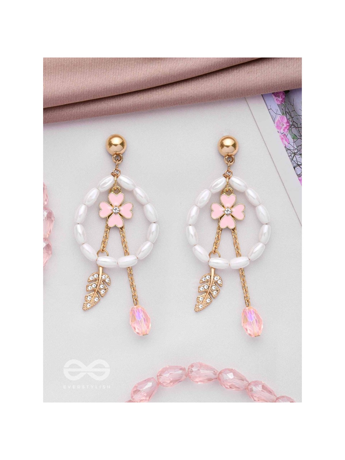 The Blooming Trail- Golden Pearl Earrings