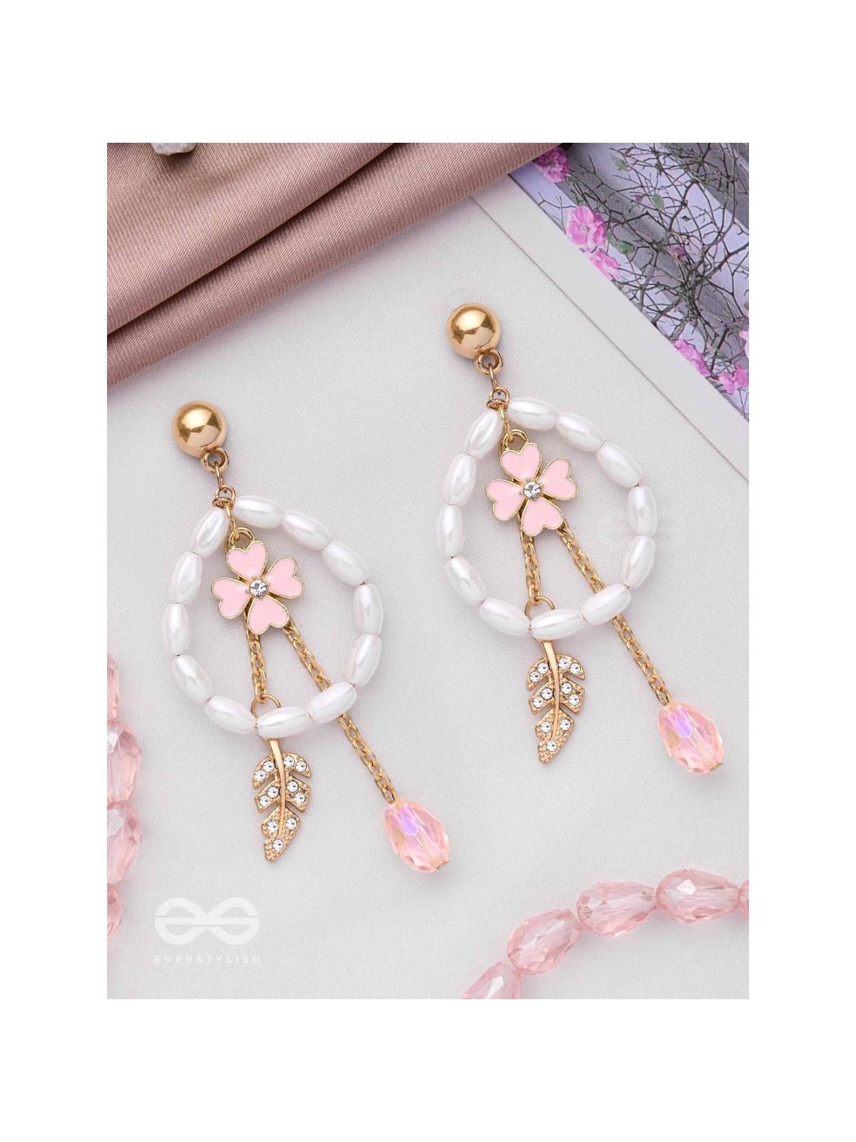 The Blooming Trail- Golden Pearl Earrings