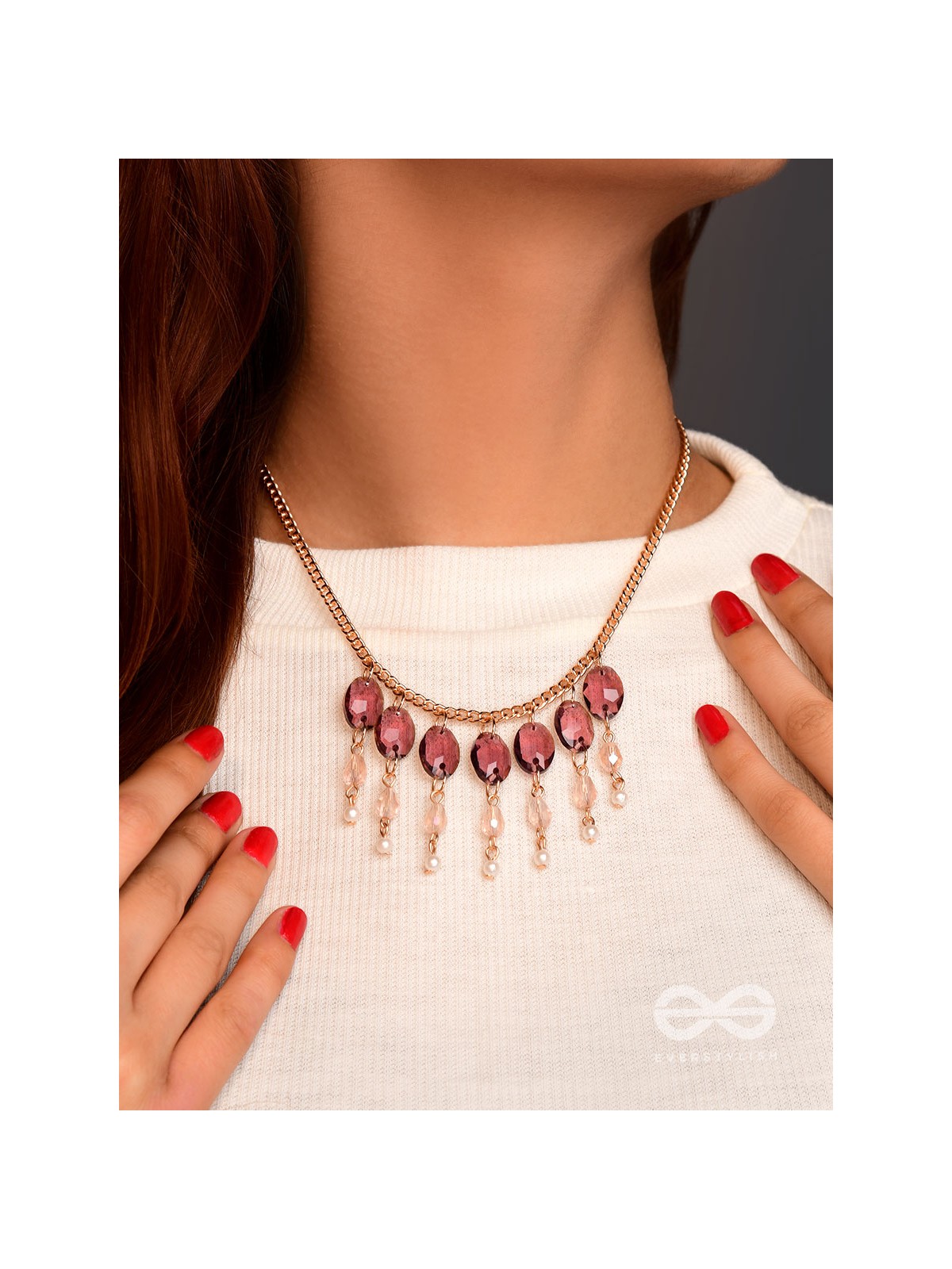 Pink It Up - Golden Embellished Necklace With Anti-Tarnish Coating 