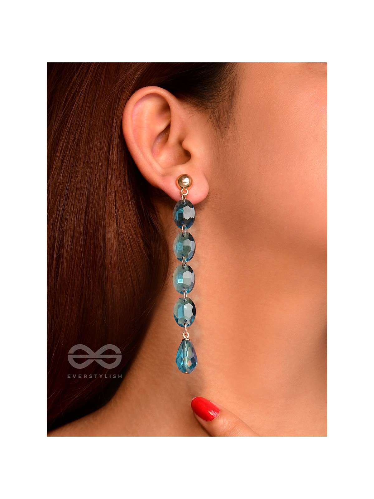 The Sapphire Seduction- Golden Embellished Earrings