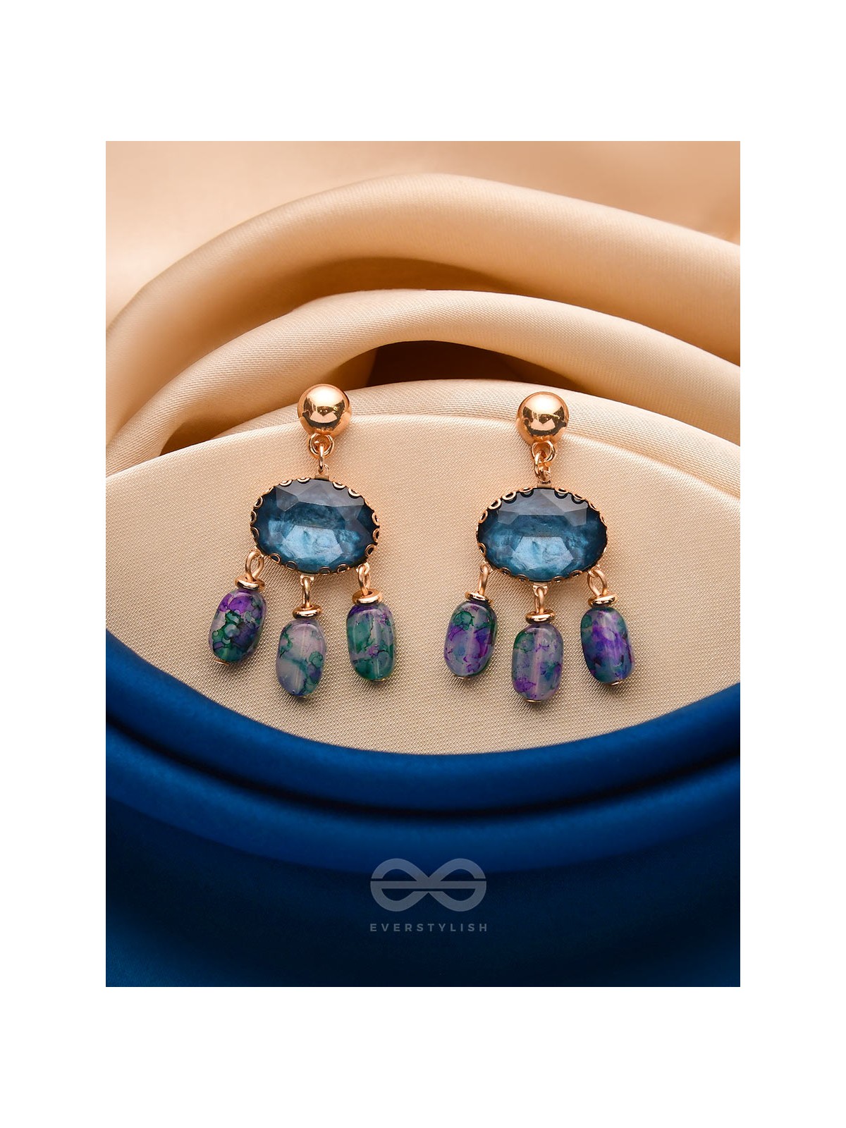 The Bonnie Blue- Golden Embellished Drop Earrings