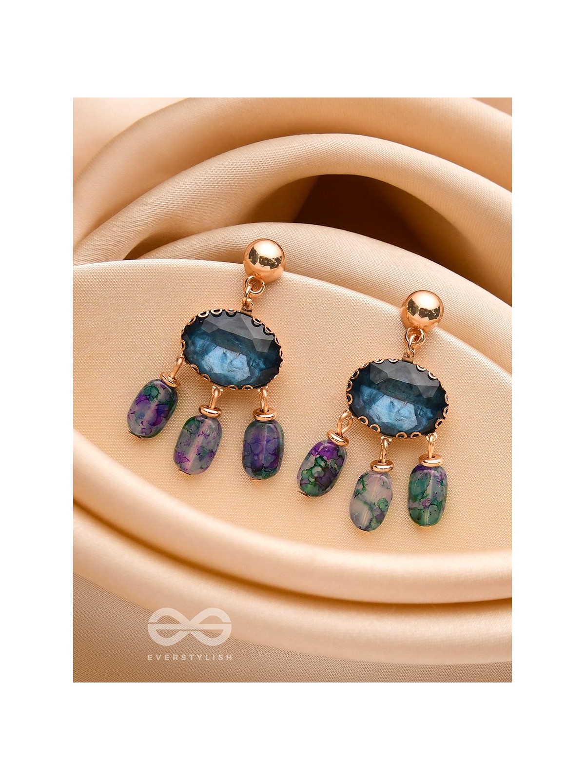 The Bonnie Blue- Golden Embellished Drop Earrings