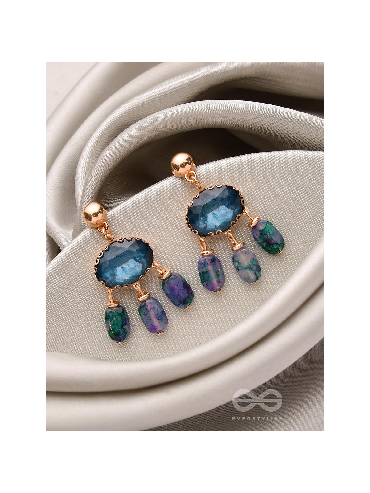 The Bonnie Blue- Golden Embellished Drop Earrings