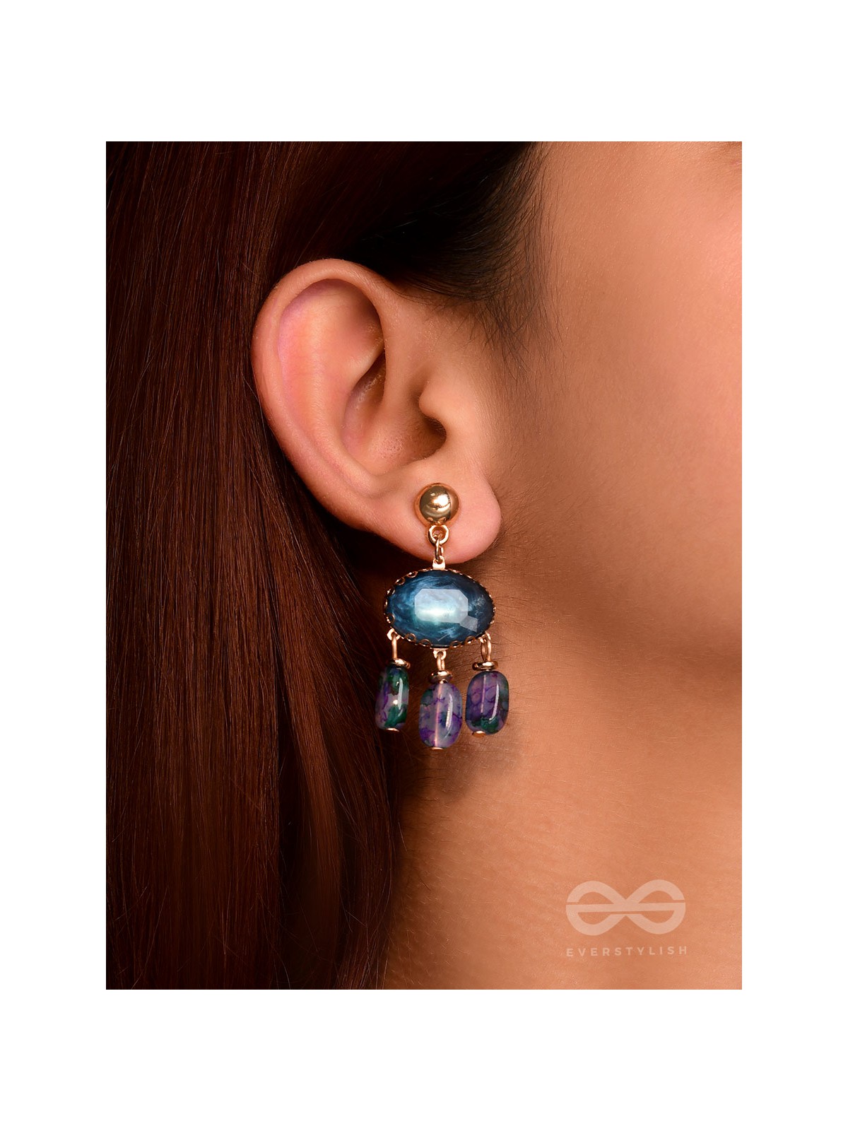 The Bonnie Blue- Golden Embellished Drop Earrings