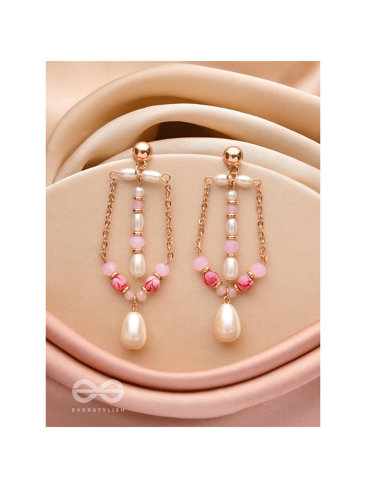 The Coral Carnations- Golden Pearl Dangler Earrings