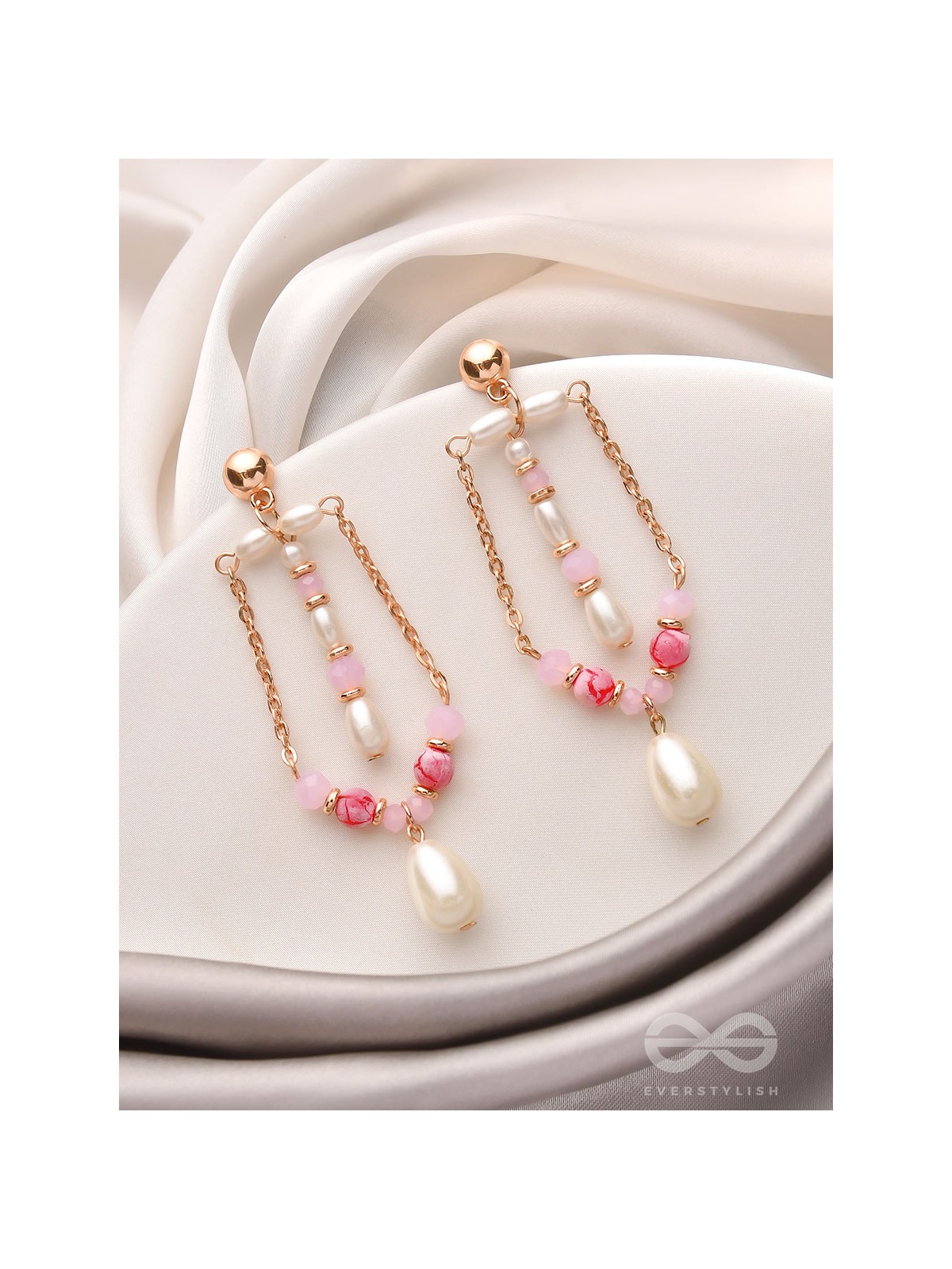 The Coral Carnations- Golden Pearl Dangler Earrings