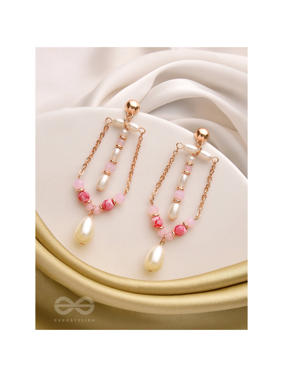 The Coral Carnations- Golden Pearl Dangler Earrings