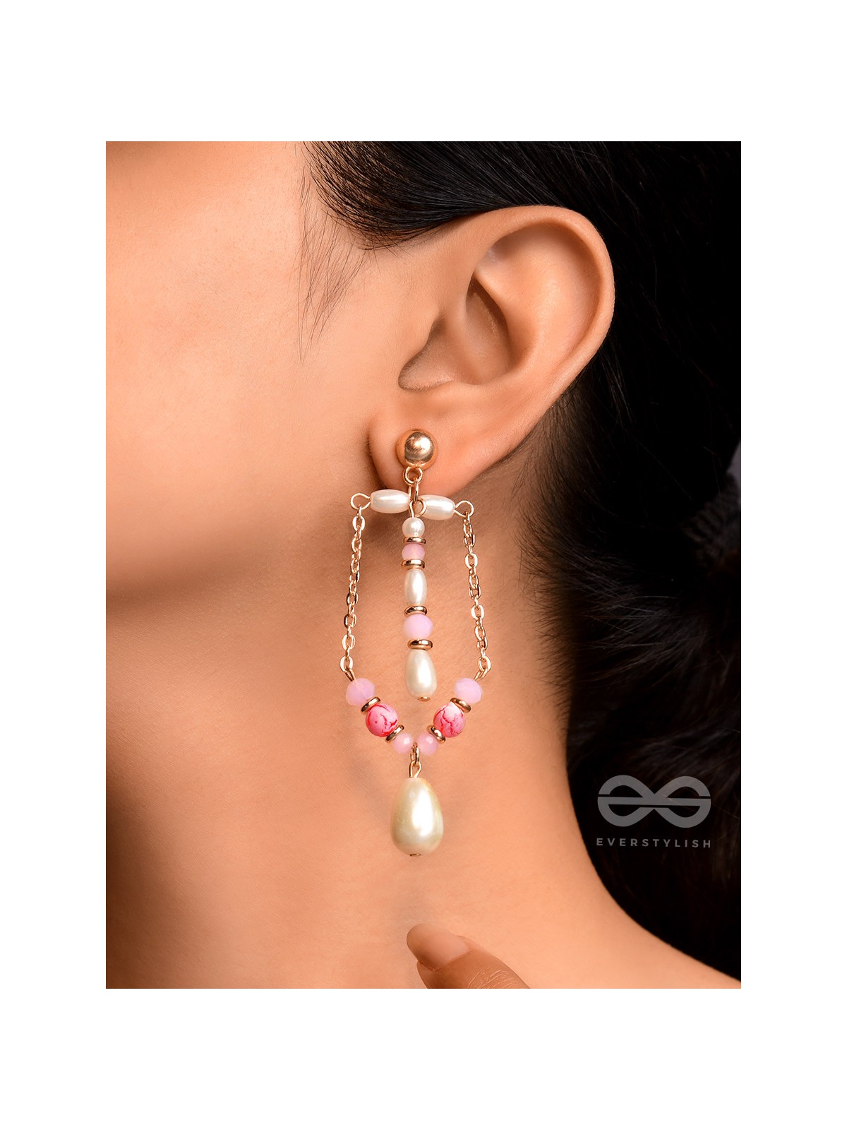 The Coral Carnations- Golden Pearl Dangler Earrings