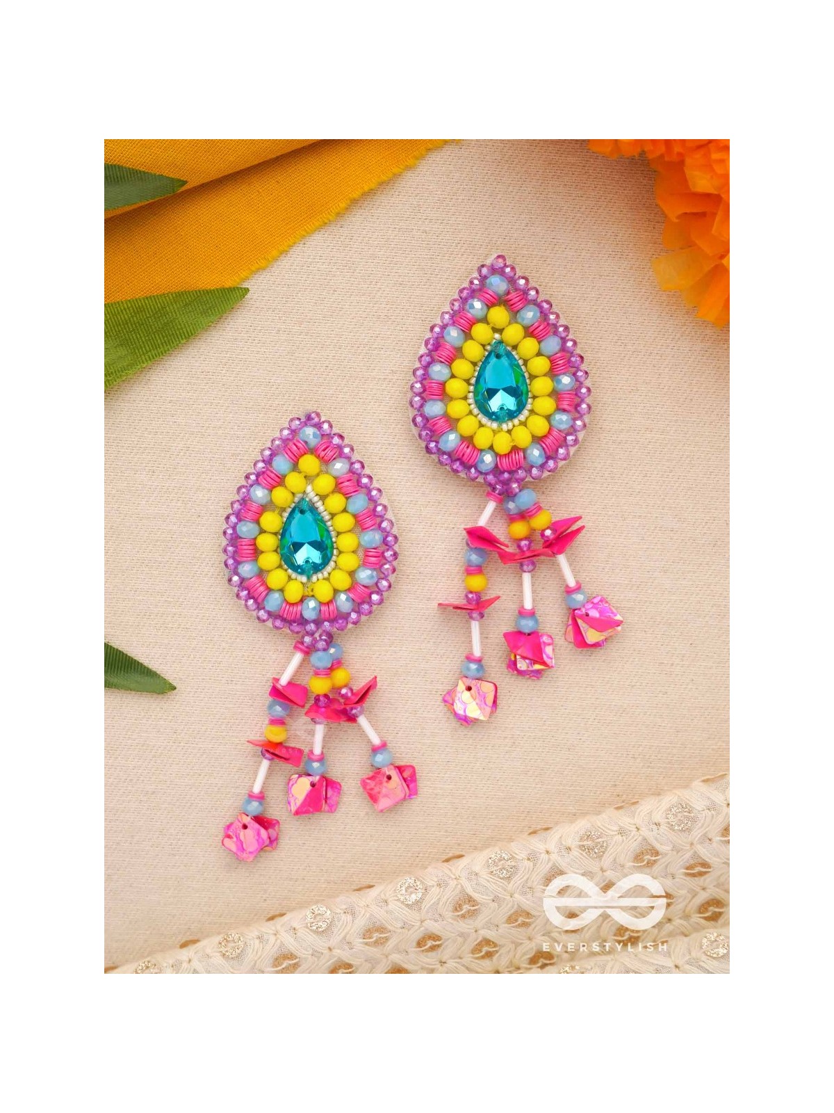 Samvarta - The Rain Cloud - Stone, Beads And Sequins Hand Embroidered Earrings