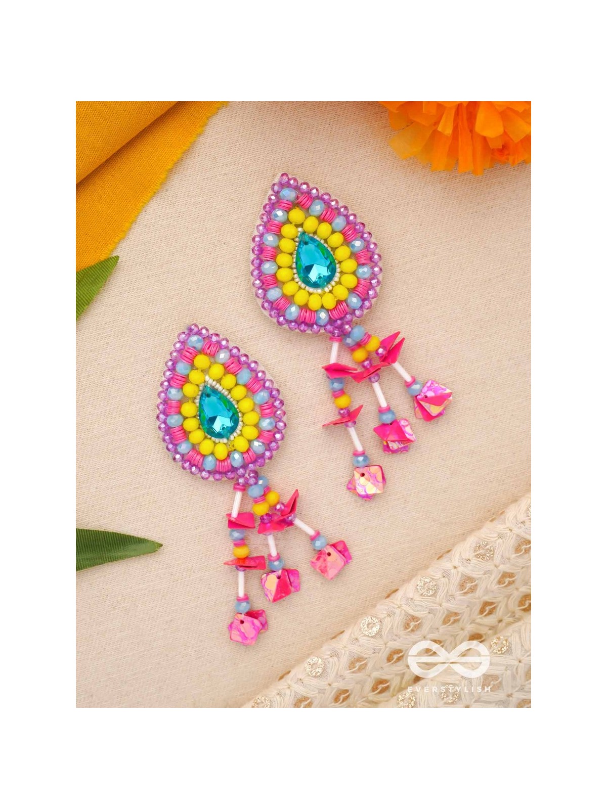 Samvarta - The Rain Cloud - Stone, Beads And Sequins Hand Embroidered Earrings