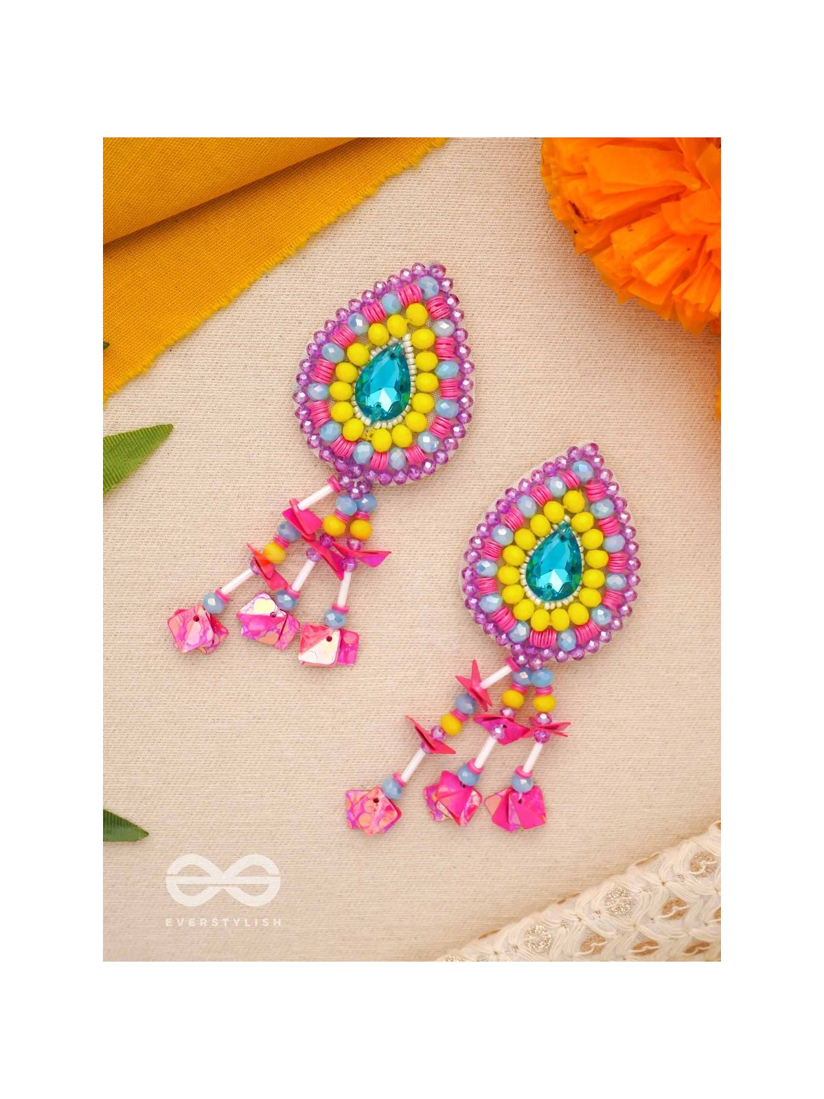 Samvarta - The Rain Cloud - Stone, Beads And Sequins Hand Embroidered Earrings