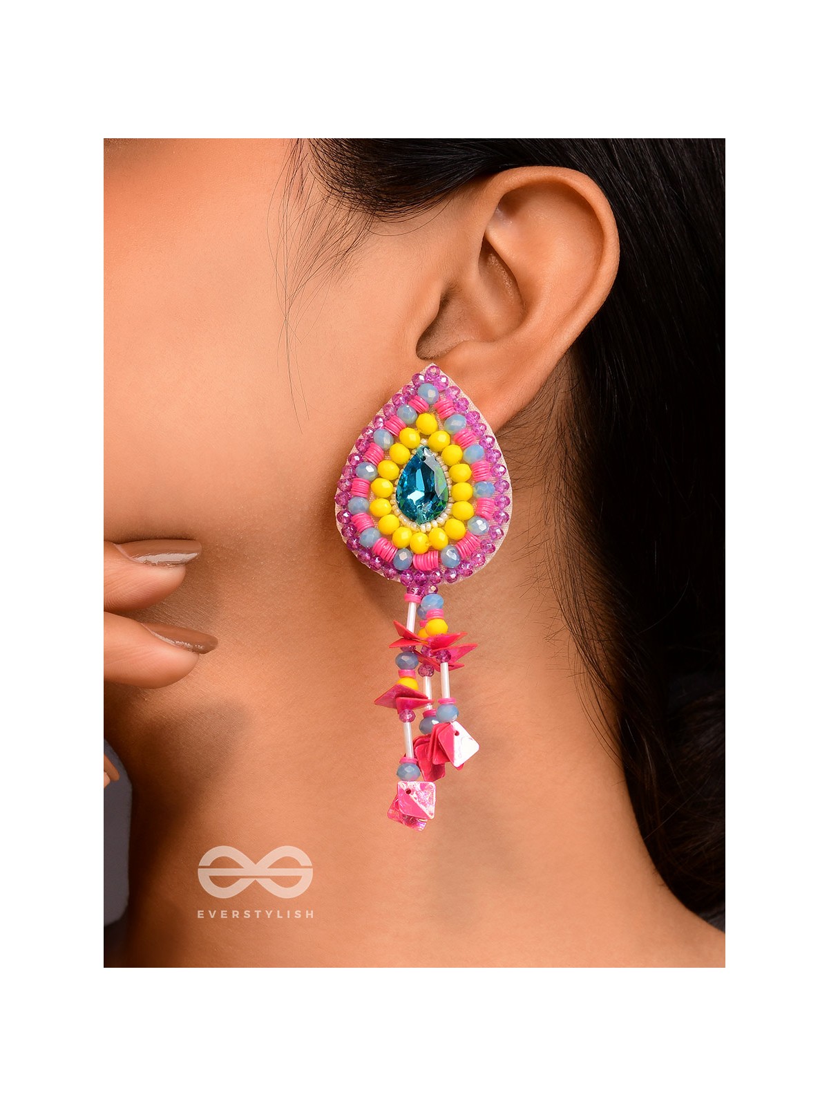 Samvarta - The Rain Cloud - Stone, Beads And Sequins Hand Embroidered Earrings