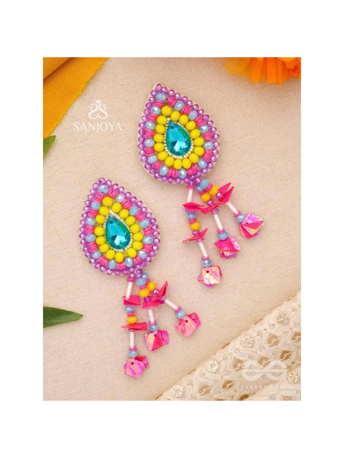 Samvarta - The Rain Cloud - Stone, Beads And Sequins Hand Embroidered Earrings