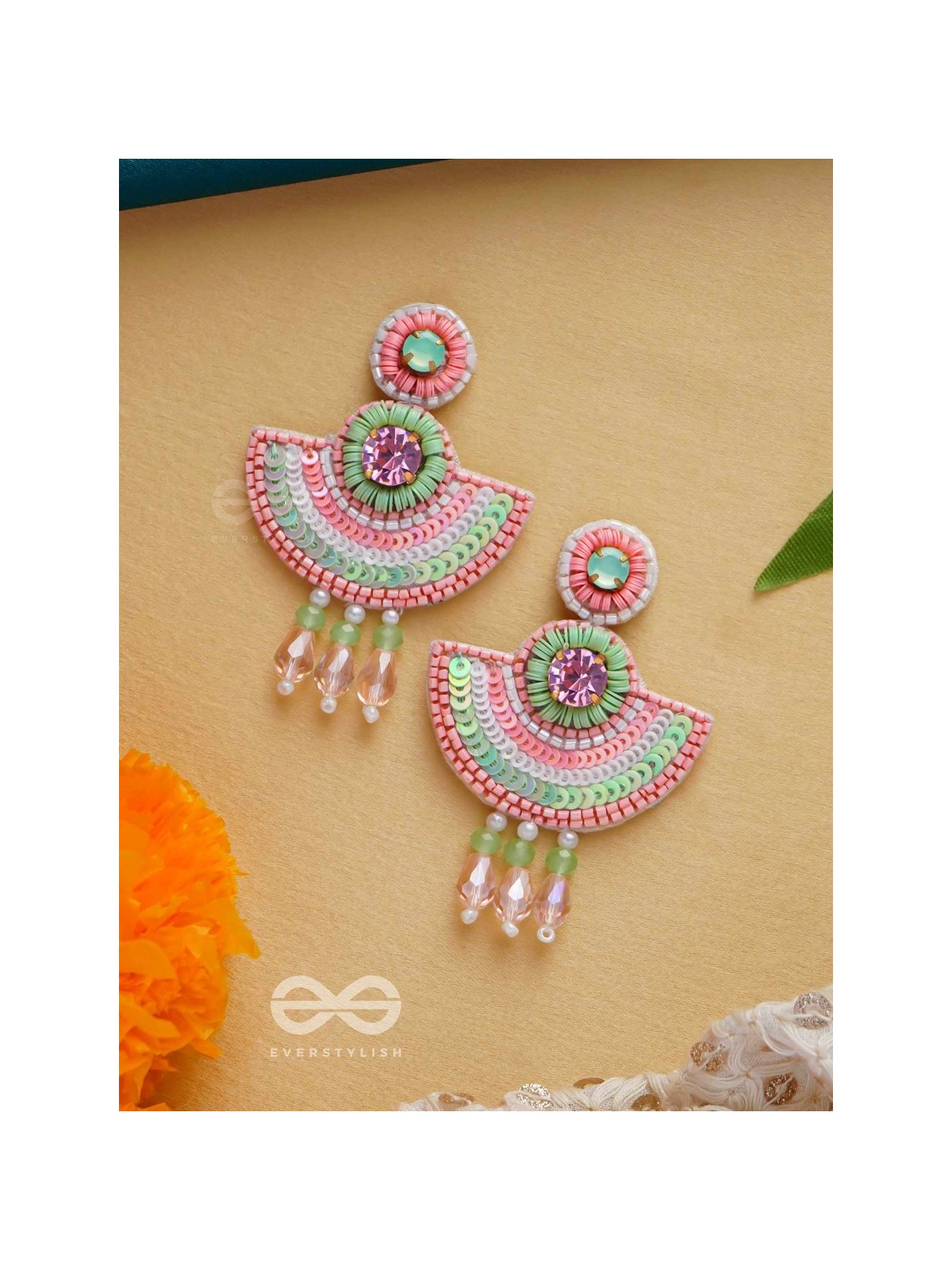 Yaamira- The Marvellous Moon- Stones & Sequins Embroidered Earrings