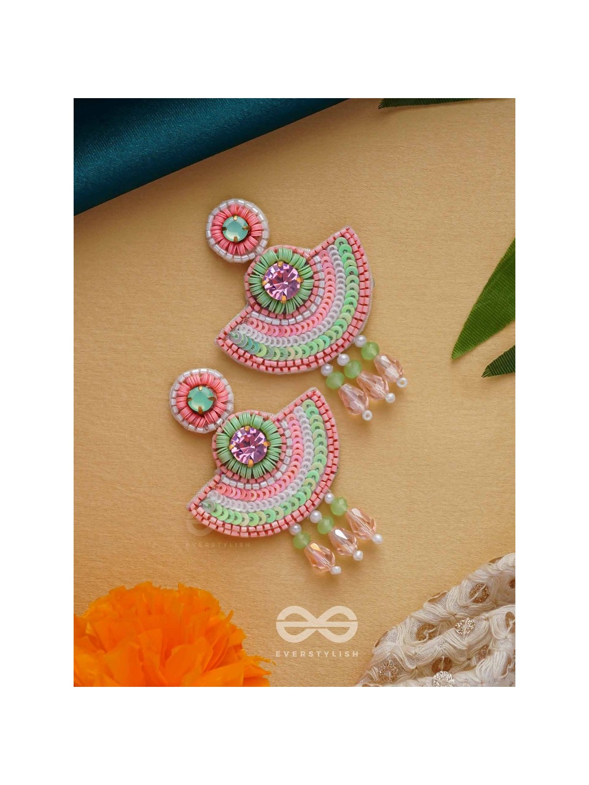 Yaamira- The Marvellous Moon- Stones & Sequins Embroidered Earrings