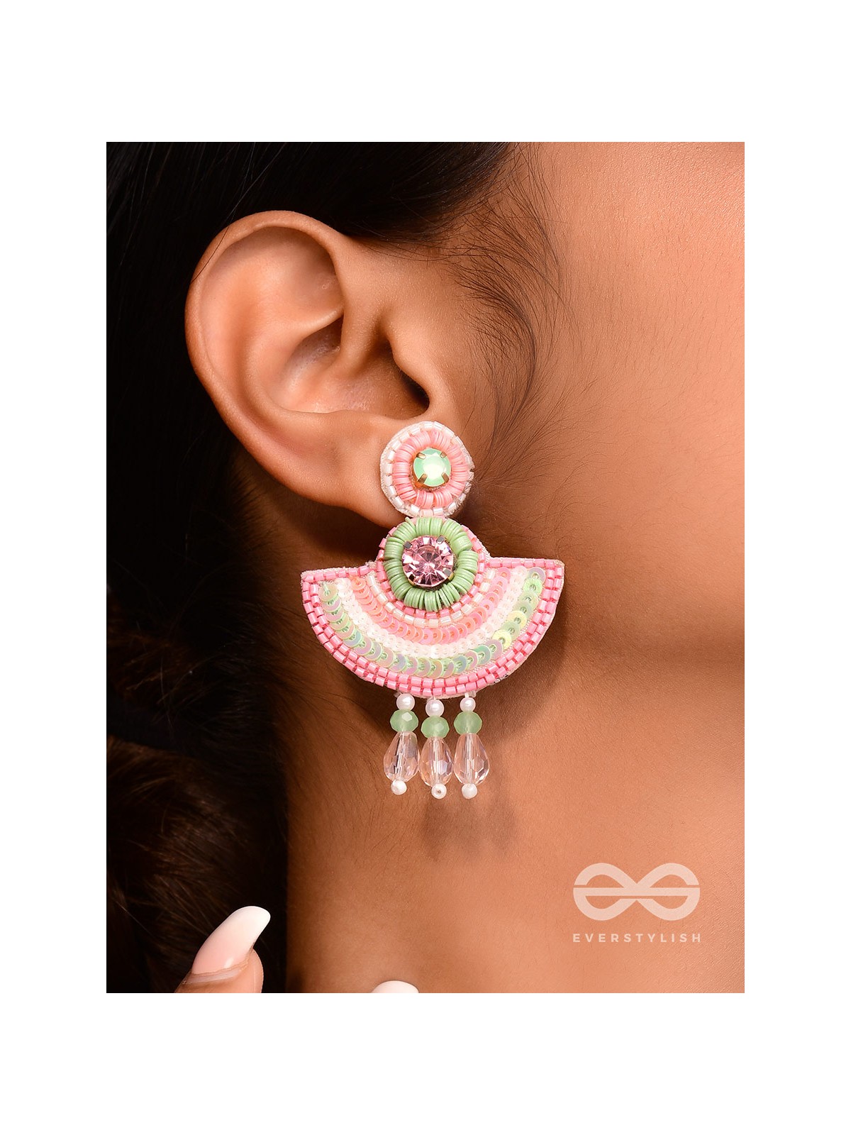 Yaamira- The Marvellous Moon- Stones & Sequins Embroidered Earrings