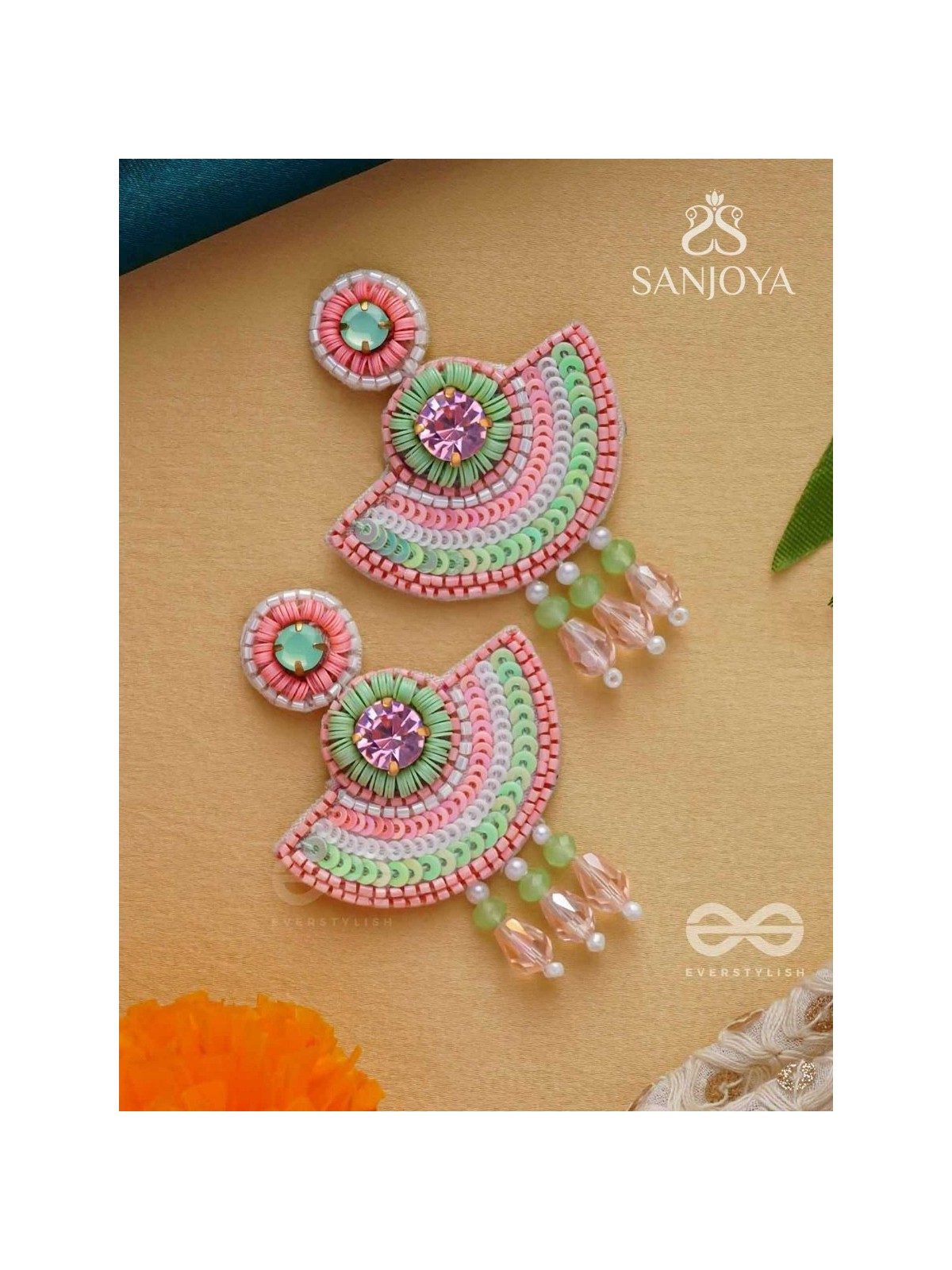 Yaamira- The Marvellous Moon- Stones & Sequins Embroidered Earrings