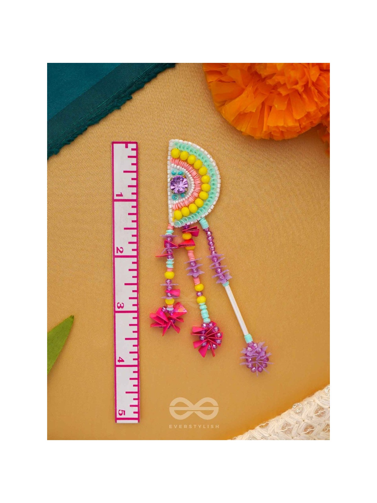 Vibhaasin - Decorated With Flowers- Stones & Sequins Hand Embroidered Earrings