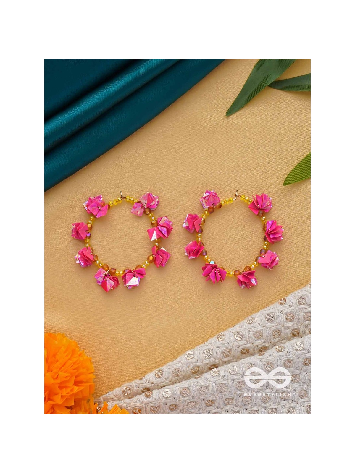 Srijas- The Flower-Garland- Sequins & Glass Beads Embroidered Earrings