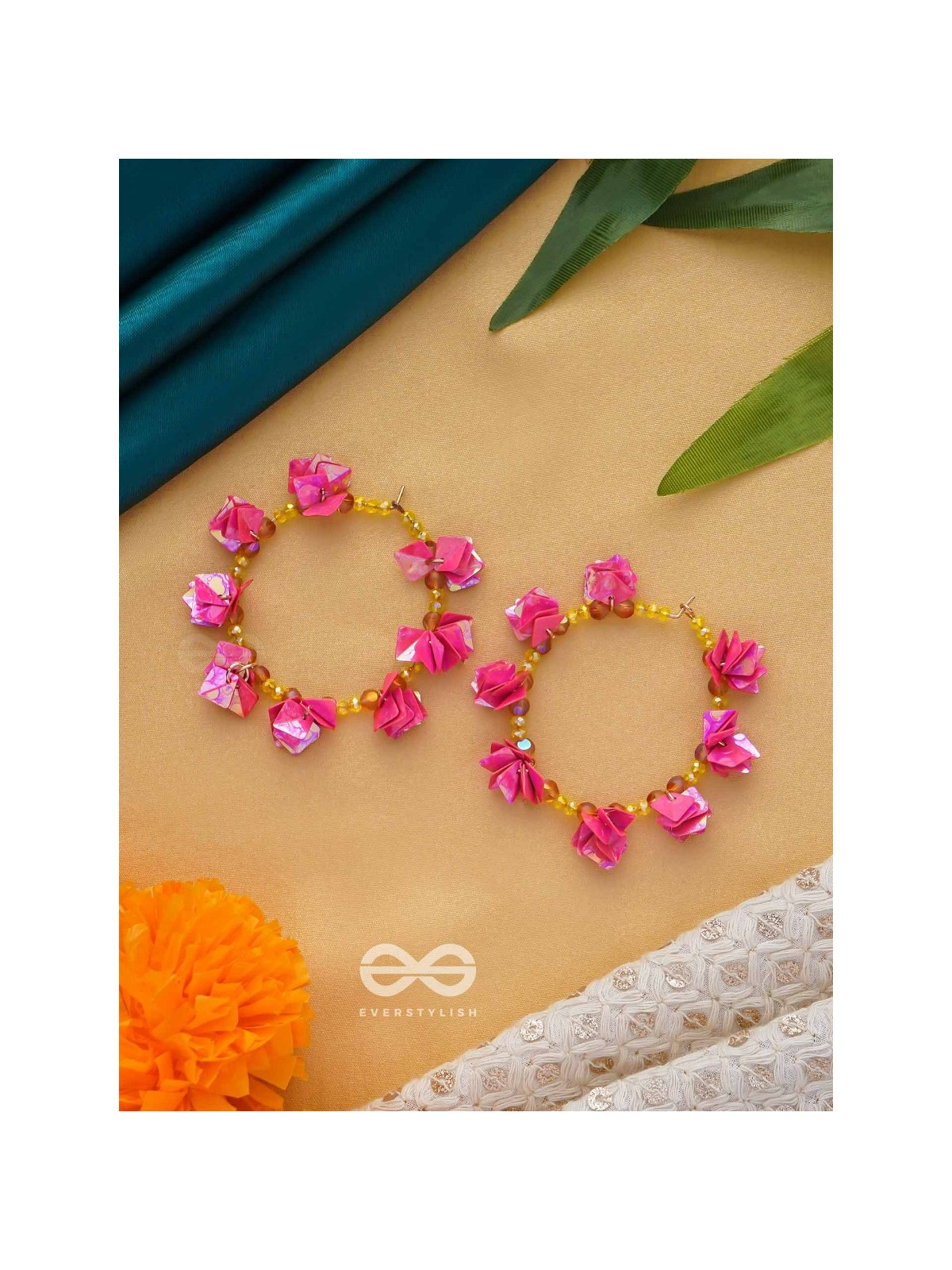 Srijas- The Flower-Garland- Sequins & Glass Beads Embroidered Earrings