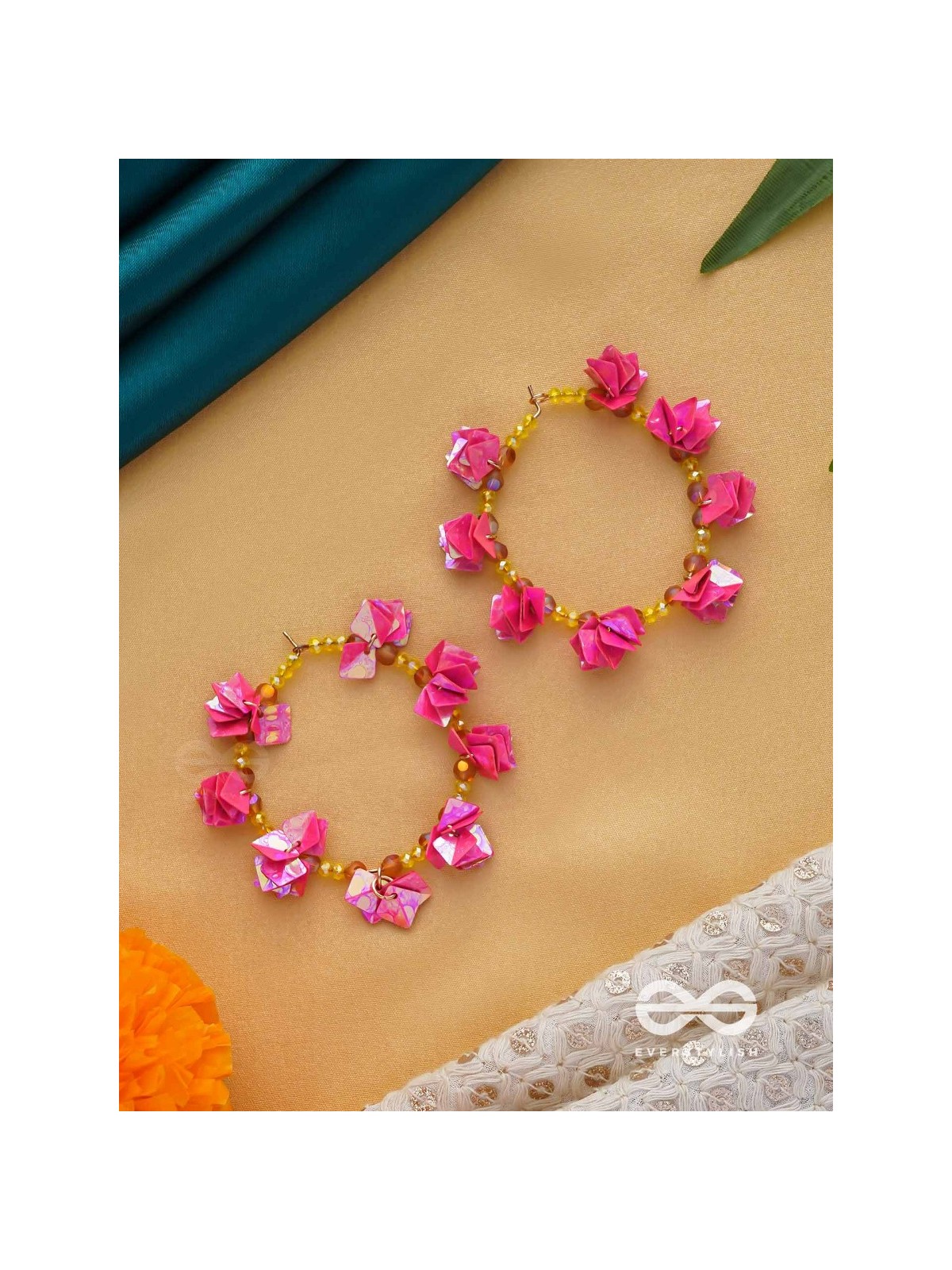 Srijas- The Flower-Garland- Sequins & Glass Beads Embroidered Earrings