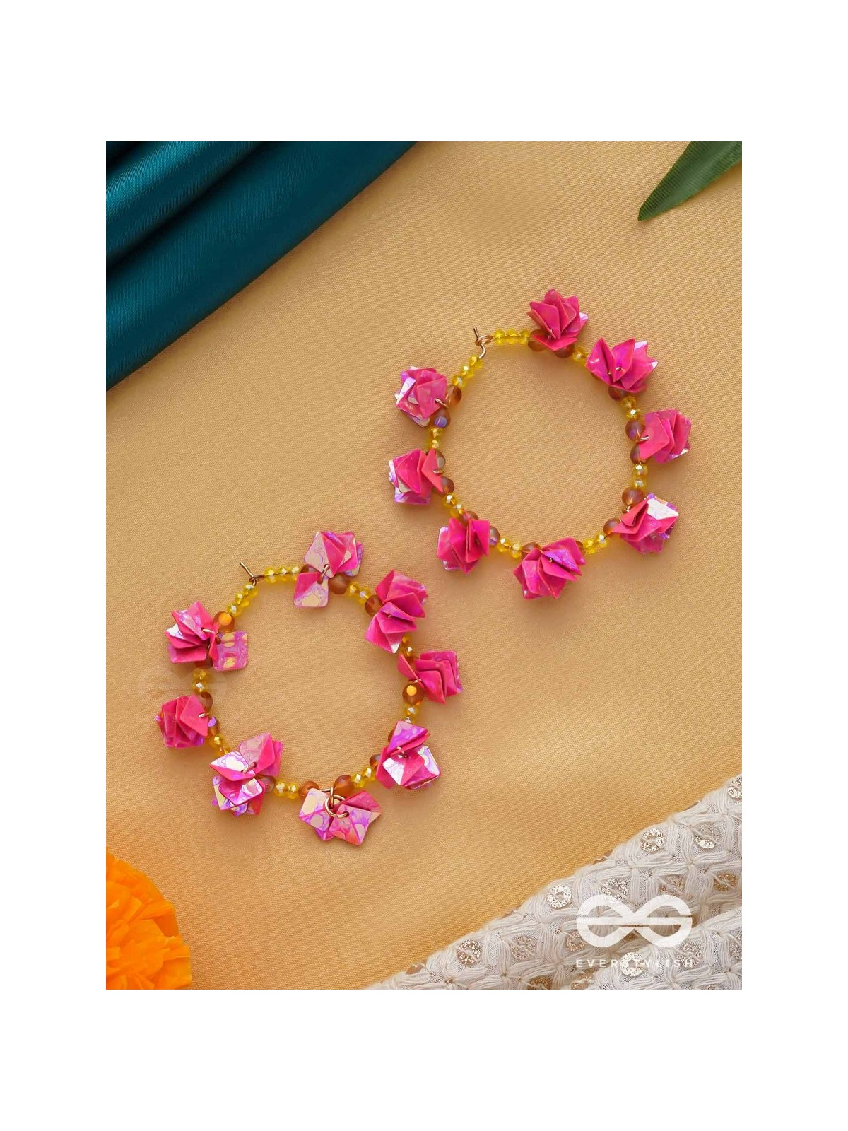 Srijas- The Flower-Garland- Sequins & Glass Beads Embroidered Earrings