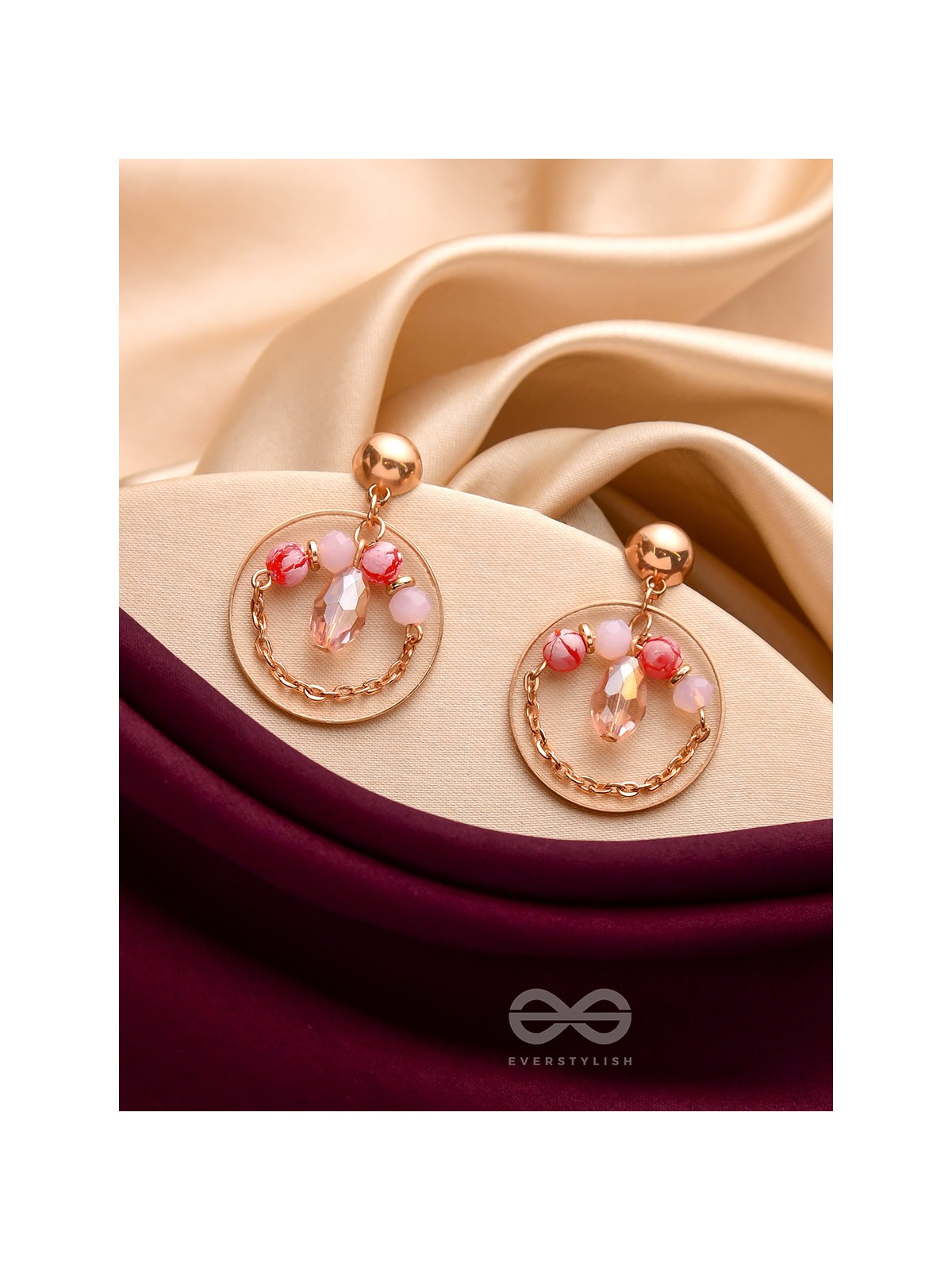 The Pinky Blossom- Golden Embellished Earrings