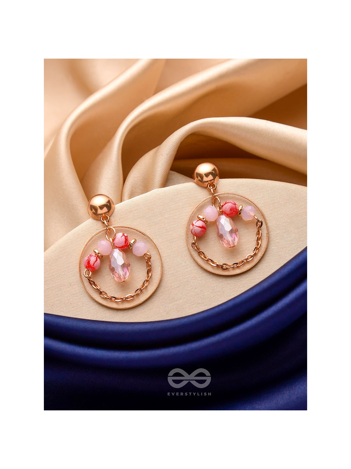 The Pinky Blossom- Golden Embellished Earrings