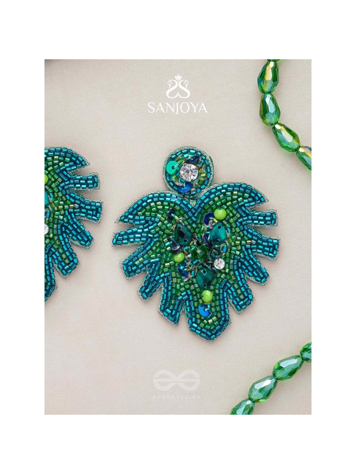 Parnin - The Verdant Leaf - Stones, Sequins And Cutdana Hand Embroidered Earrings