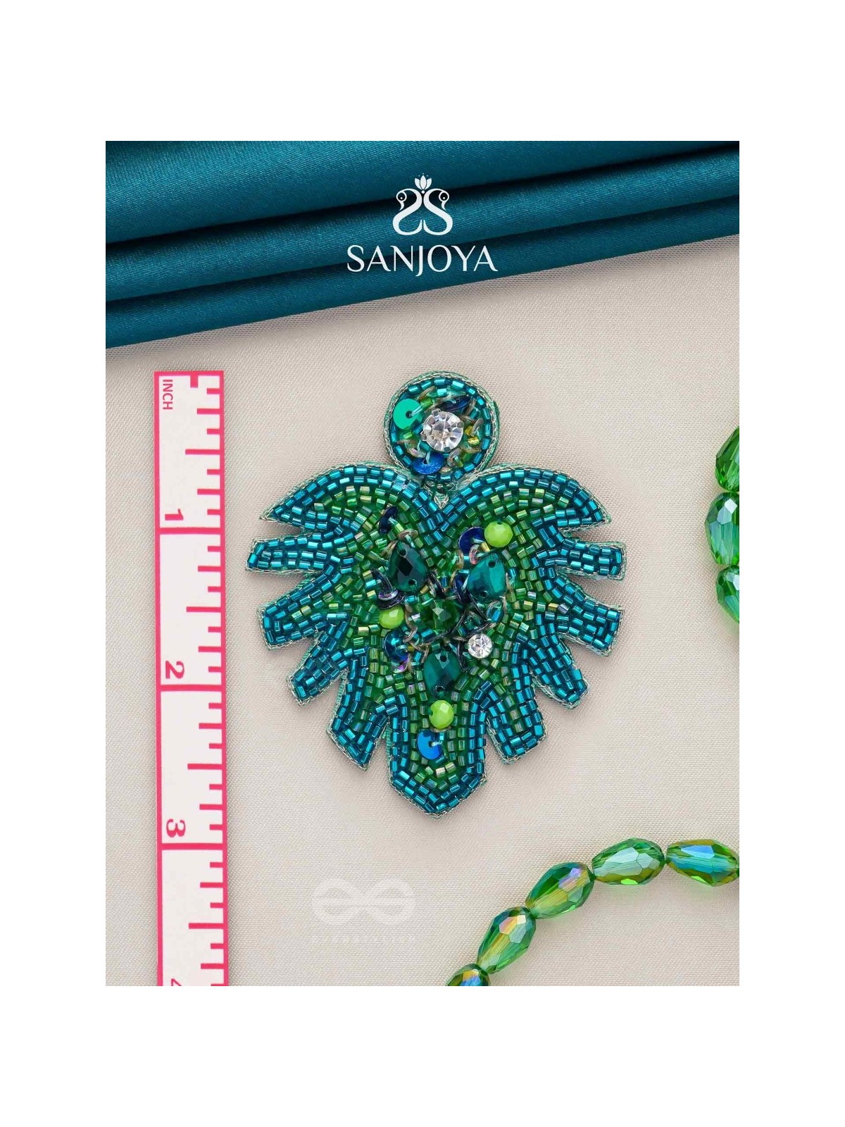 Parnin - The Verdant Leaf - Stones, Sequins And Cutdana Hand Embroidered Earrings