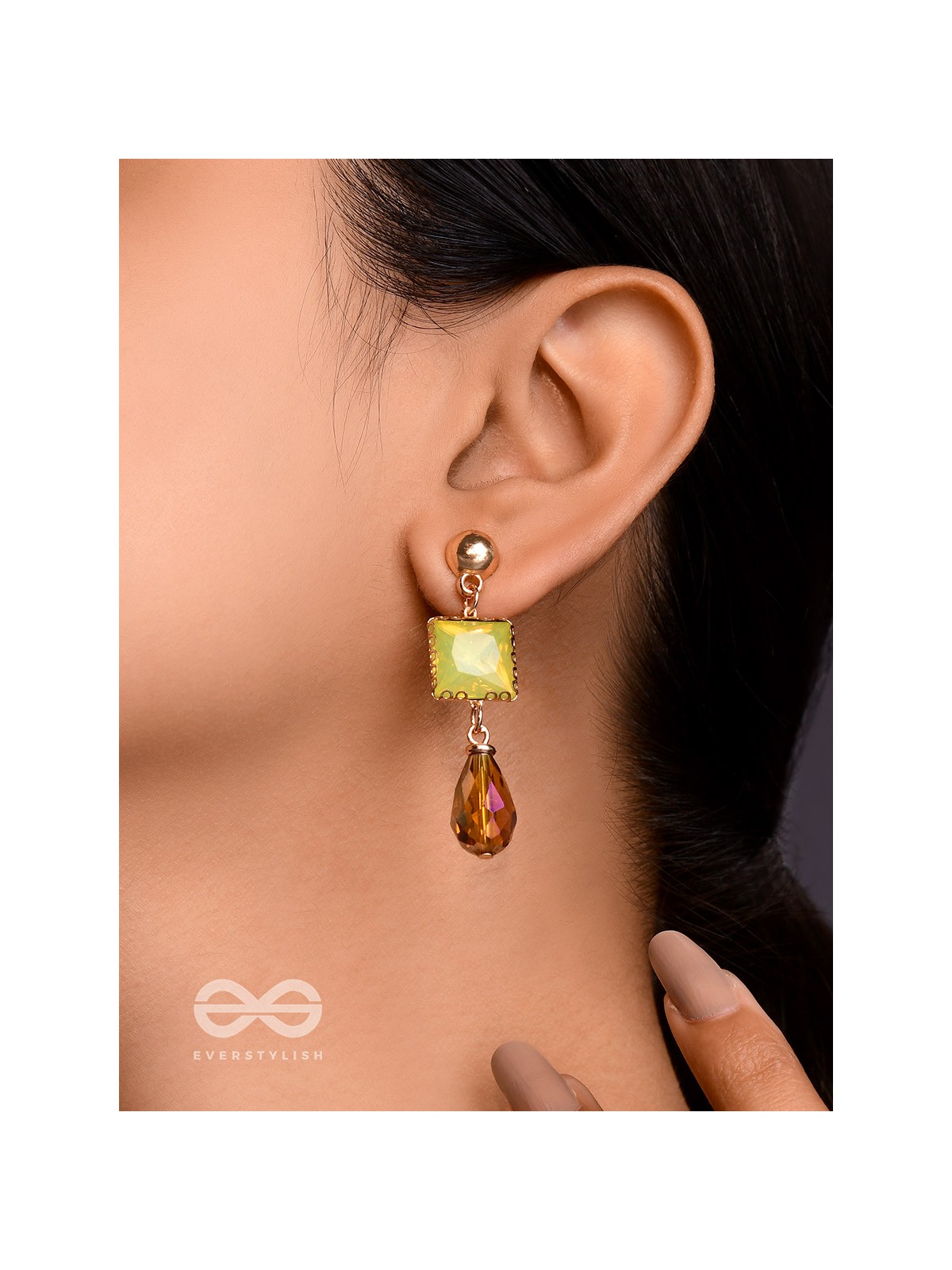 The Dazzling Jade- Golden Embellished Earrings