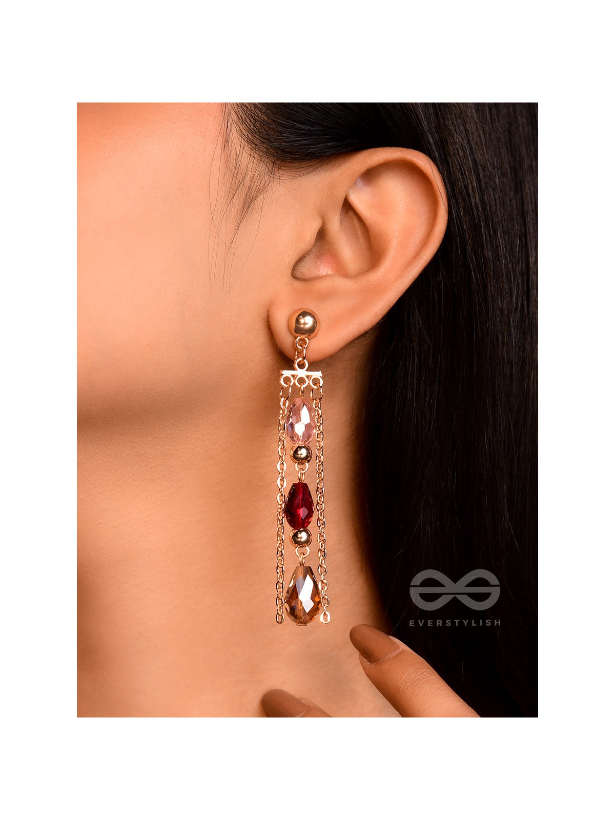 The Sensational String- Golden Embellished Earrings