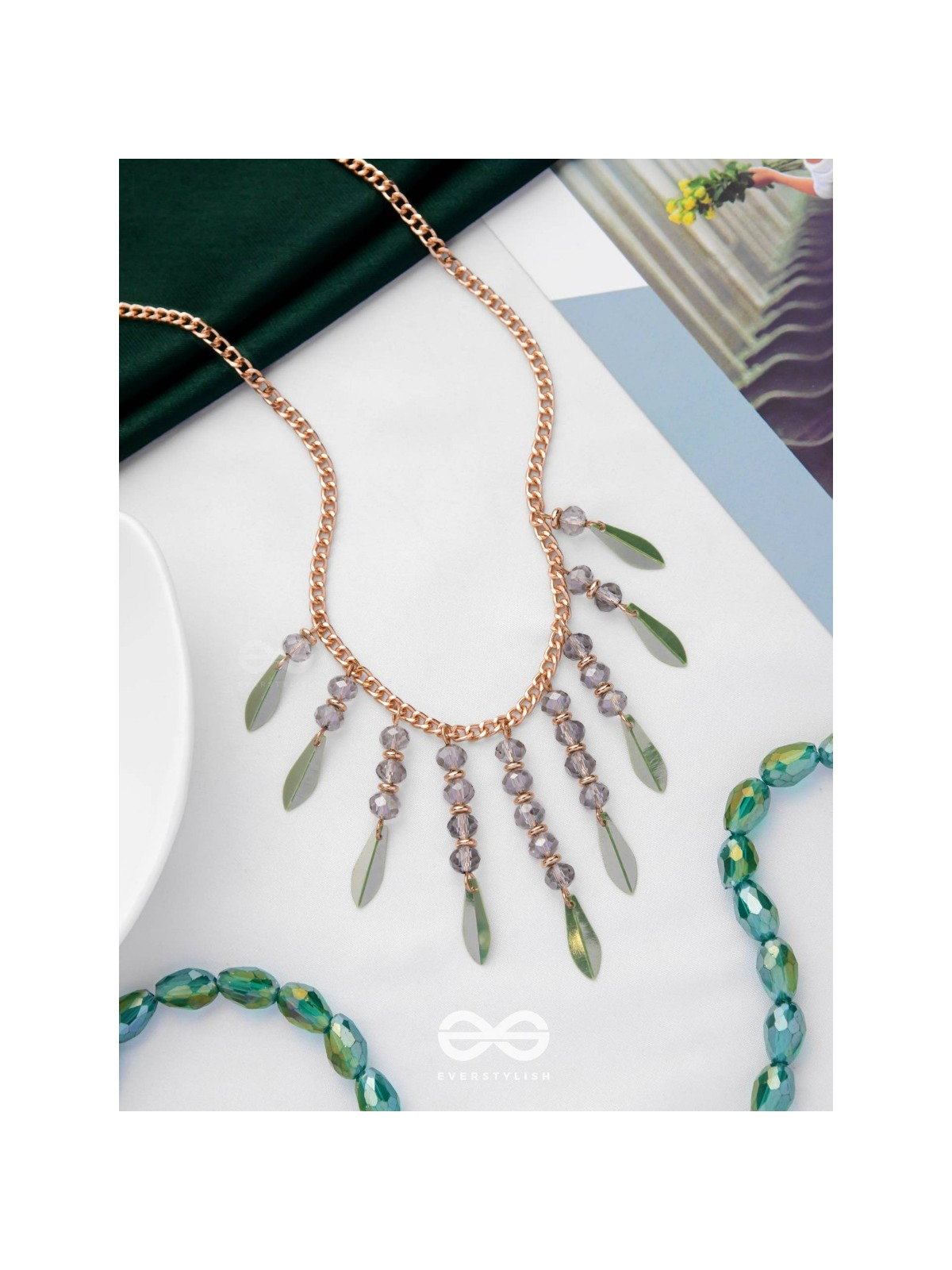 The Alluring Autumn- Golden Embellished Necklace With Anti-Tarnish Coating 