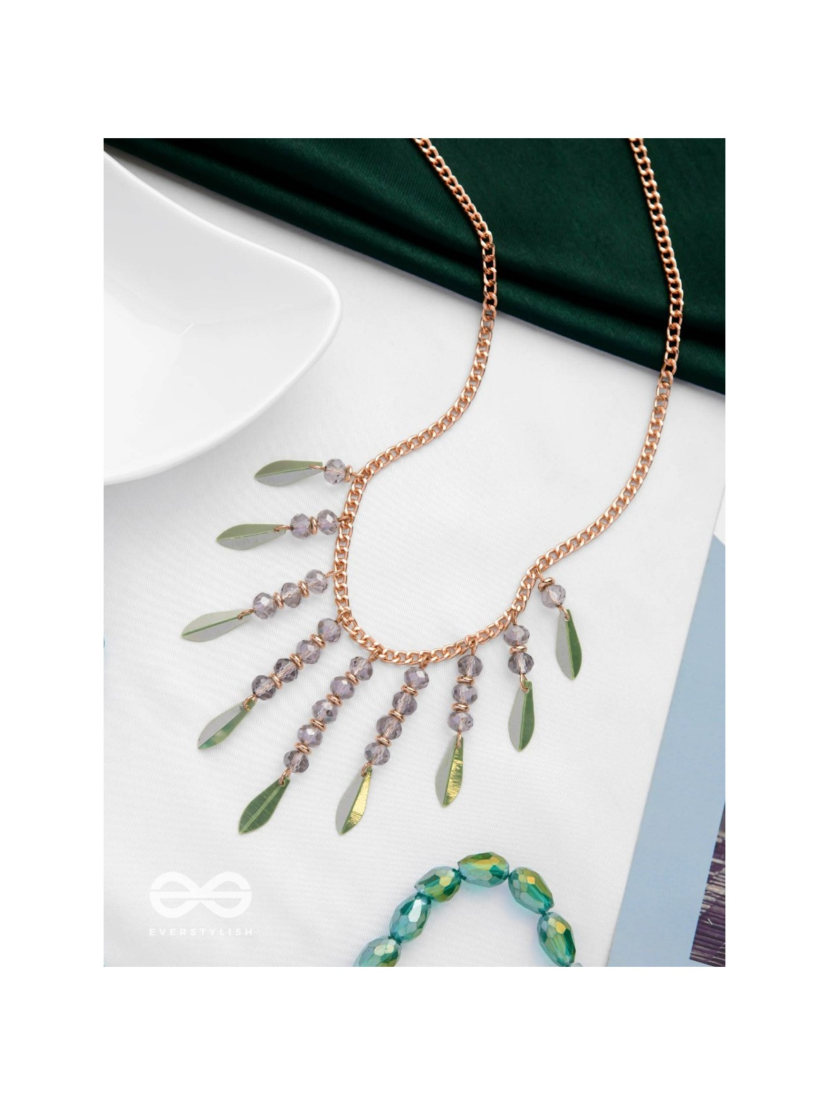 The Alluring Autumn- Golden Embellished Necklace With Anti-Tarnish Coating 