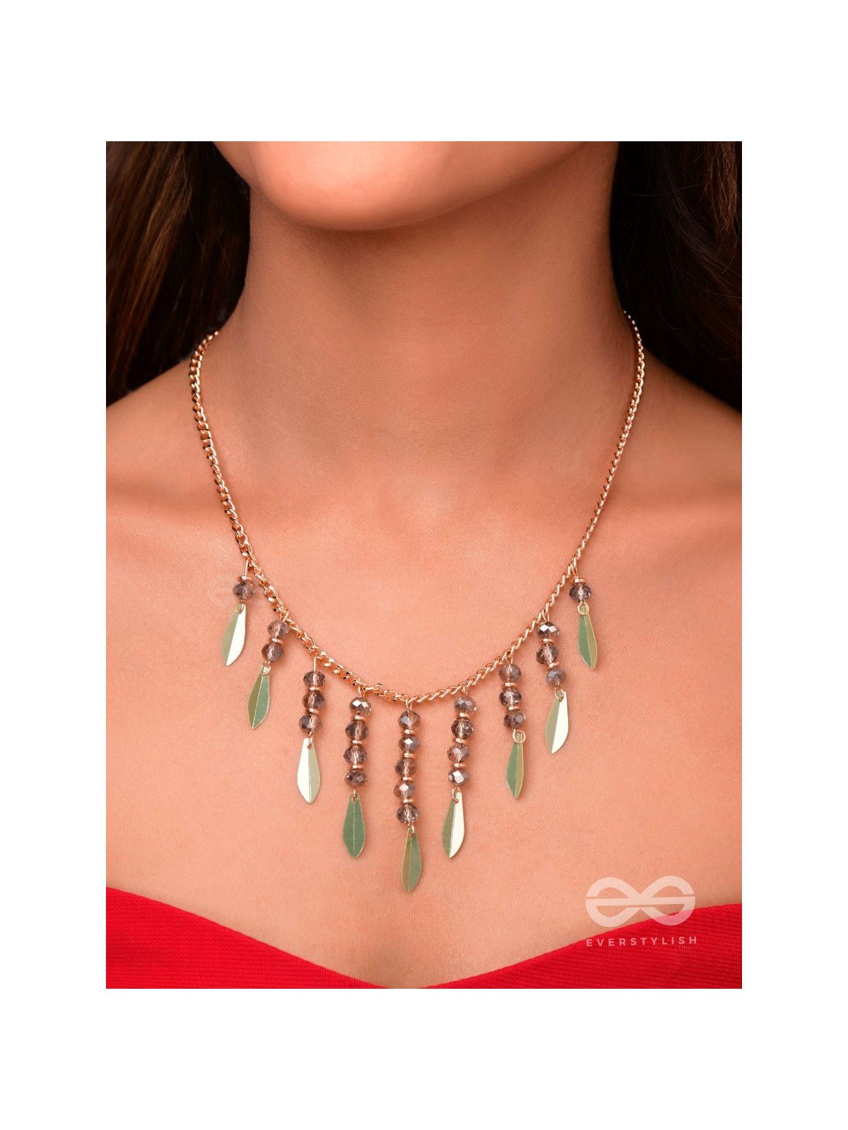 The Alluring Autumn- Golden Embellished Necklace With Anti-Tarnish Coating 