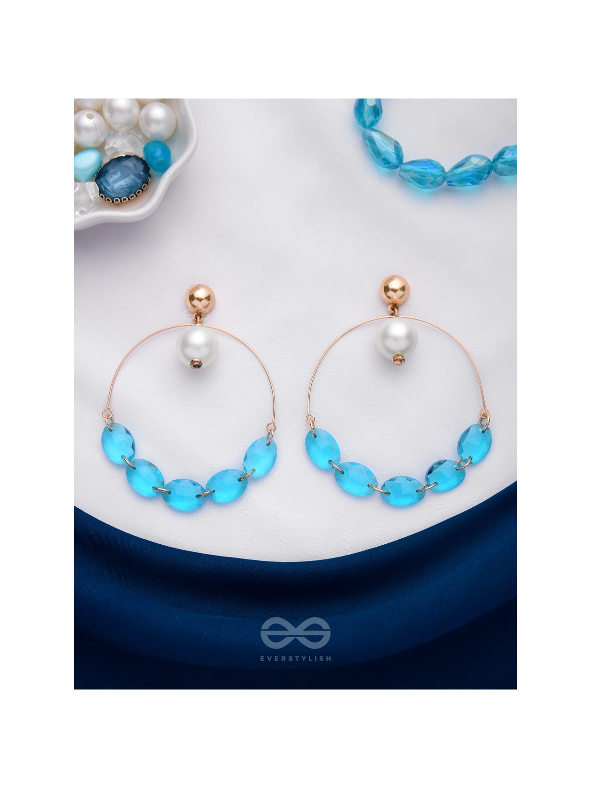 The Heavenly Blues- Golden Pearl Earrings