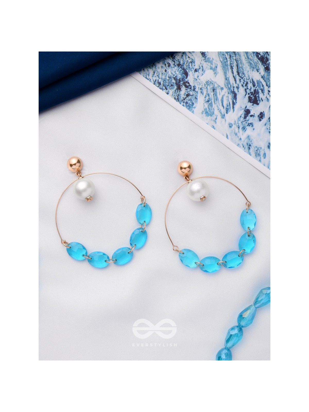 The Heavenly Blues- Golden Pearl Earrings