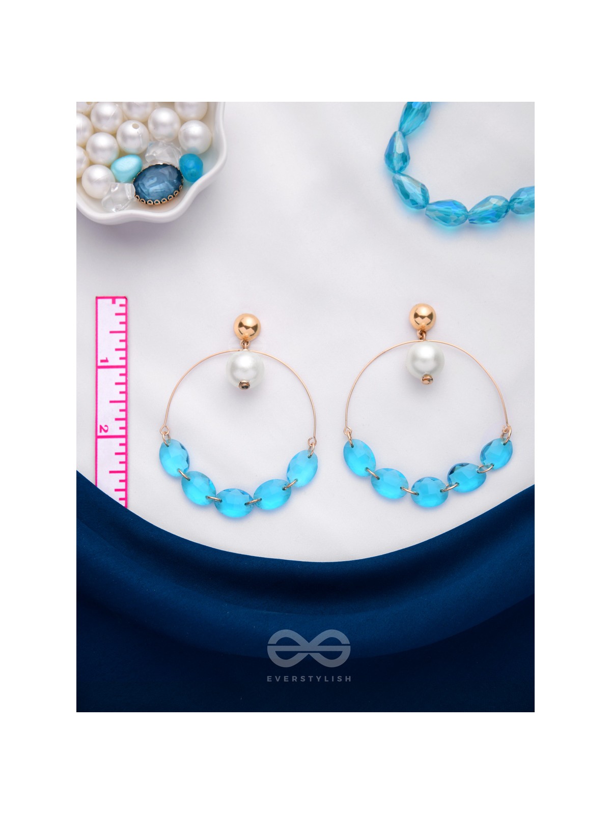 The Heavenly Blues- Golden Pearl Earrings