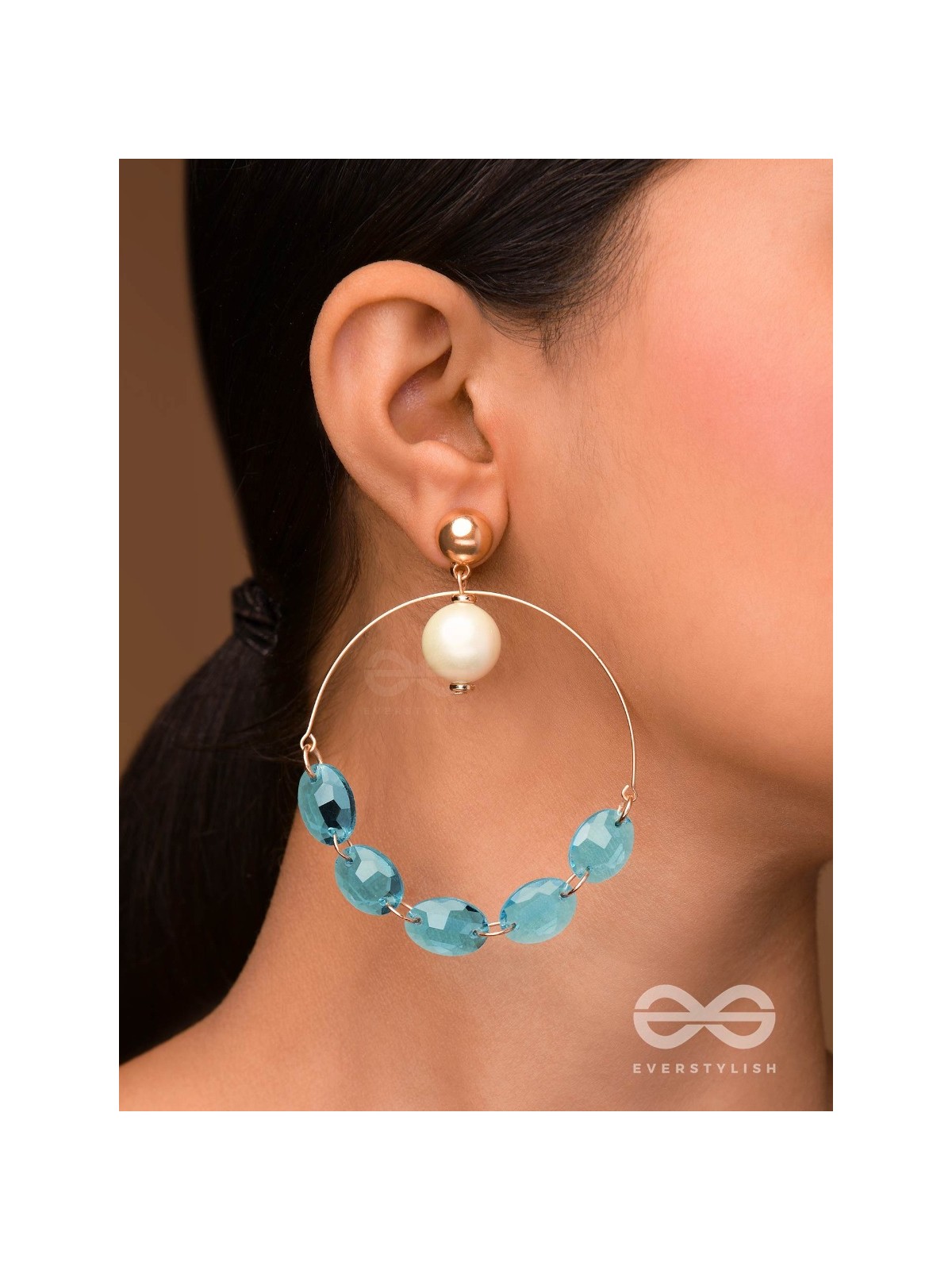 The Heavenly Blues- Golden Pearl Earrings