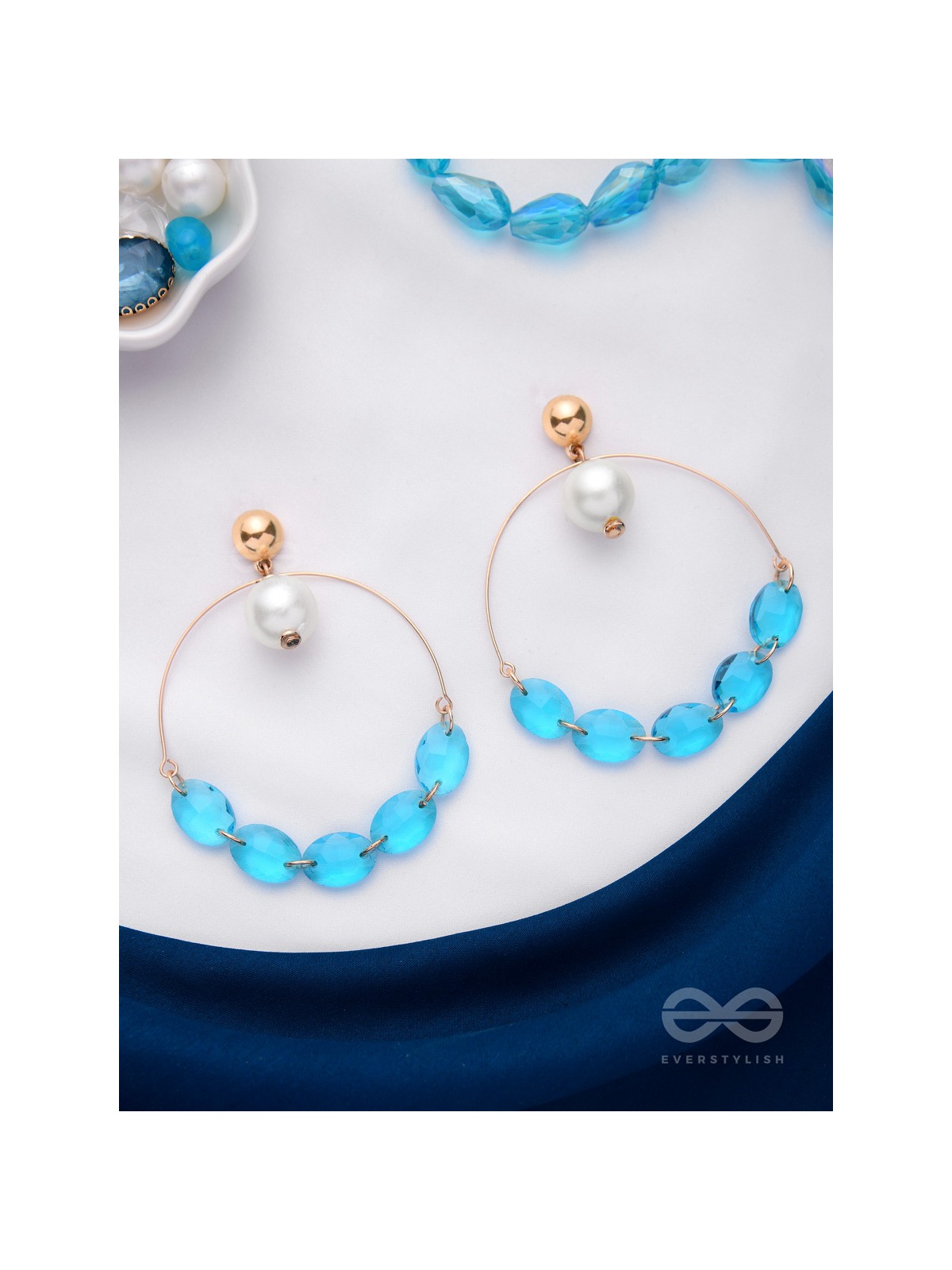 The Heavenly Blues- Golden Pearl Earrings