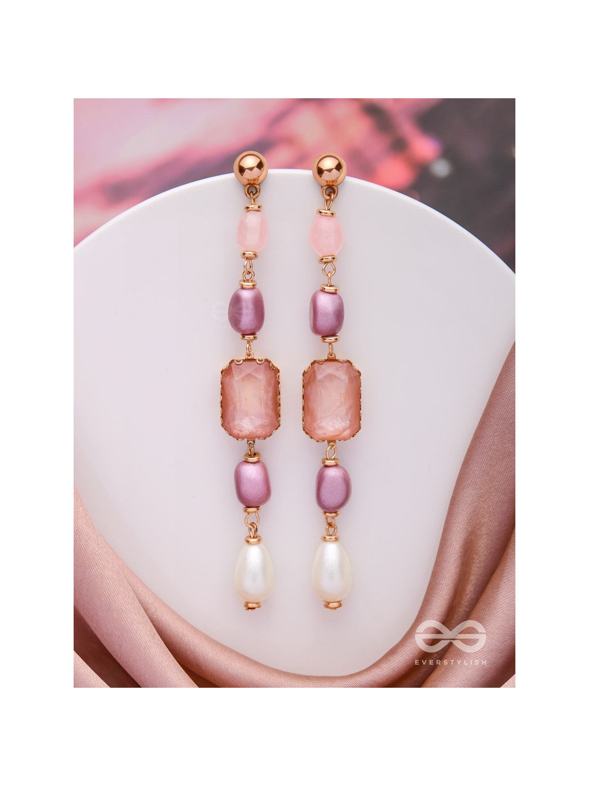 The Pastel Pops- Golden Pearl Earrings (Purple & Pink)