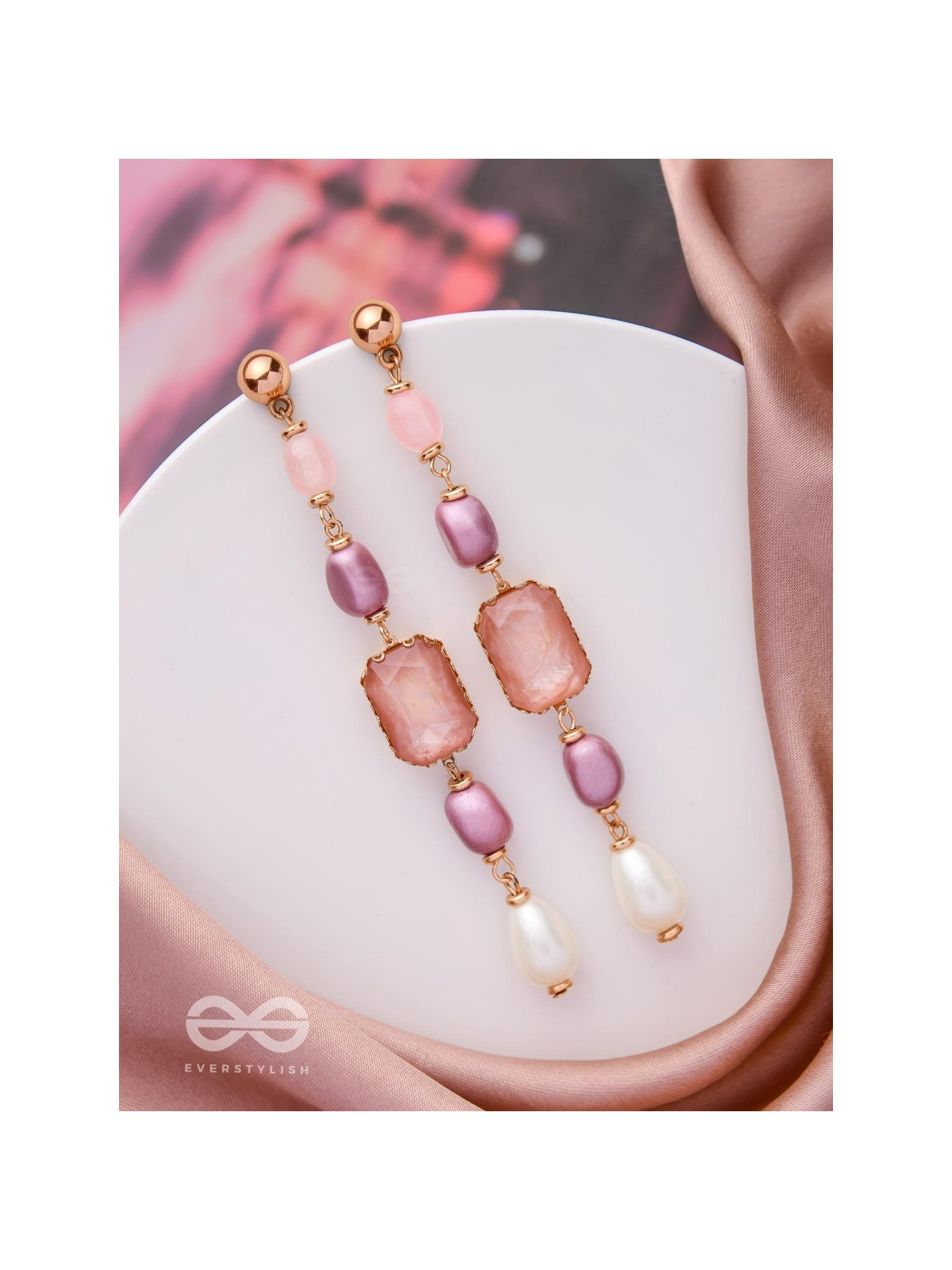 The Pastel Pops- Golden Pearl Earrings (Purple & Pink)