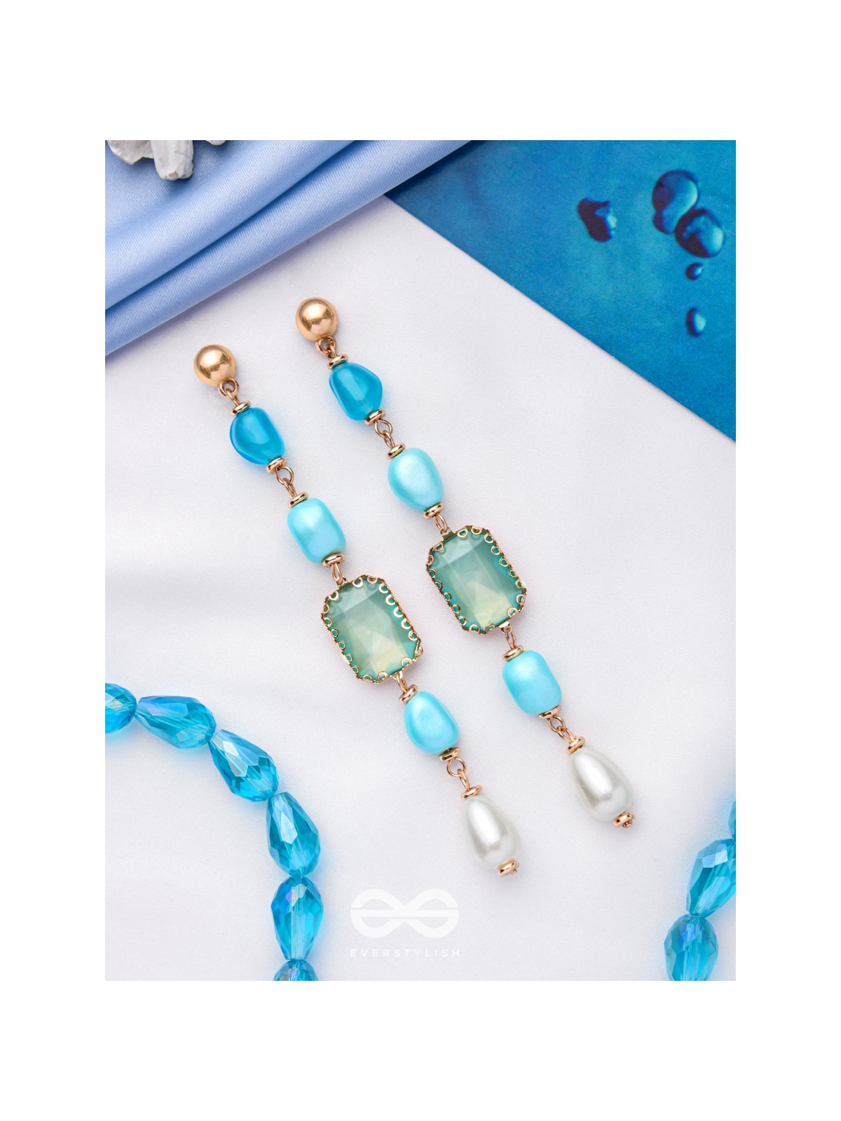 The Pastel Pops- Golden Pearl Earrings (Blue)