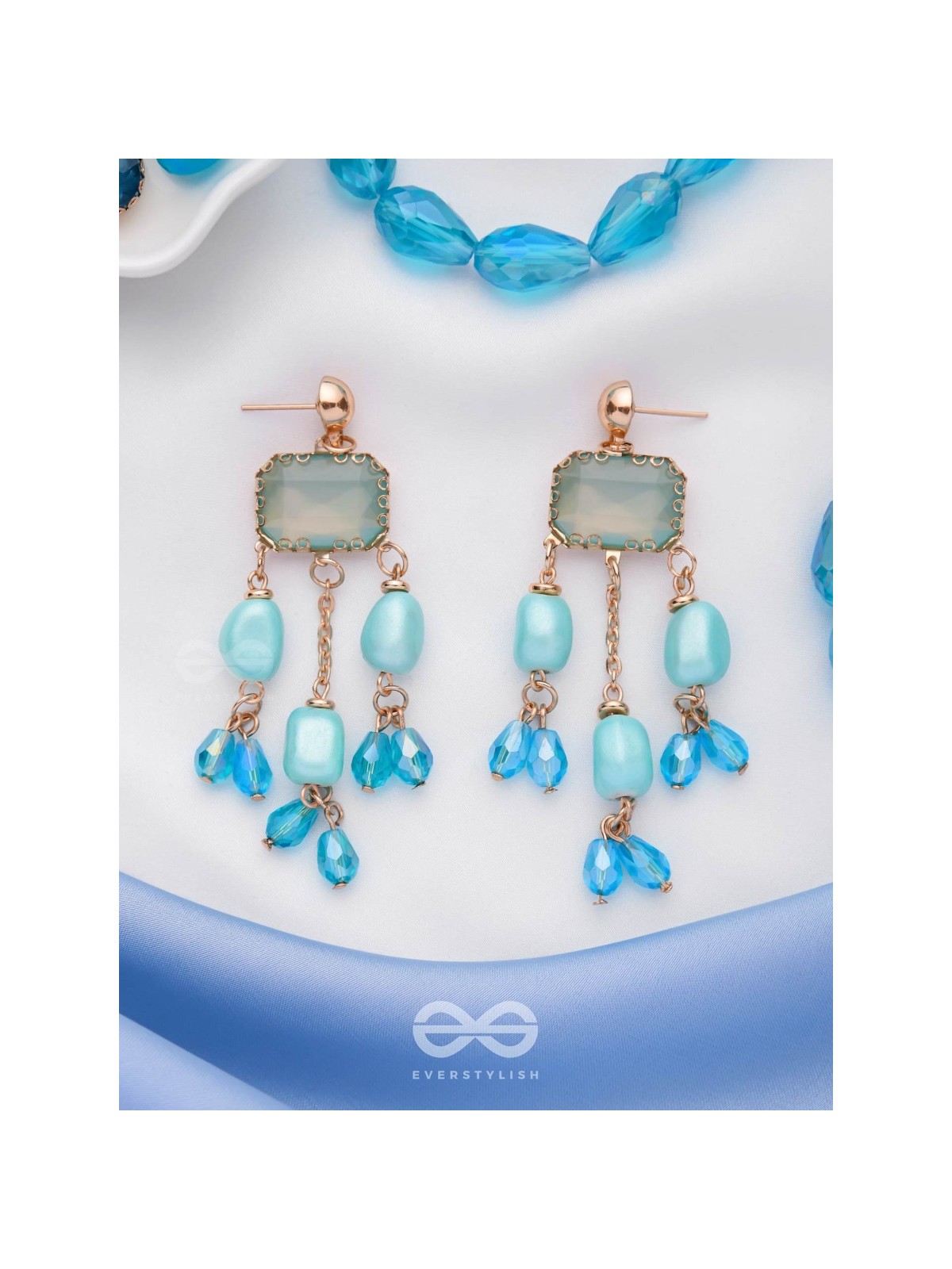 The Sapphire Sprinkle- Golden Embellished Earrings